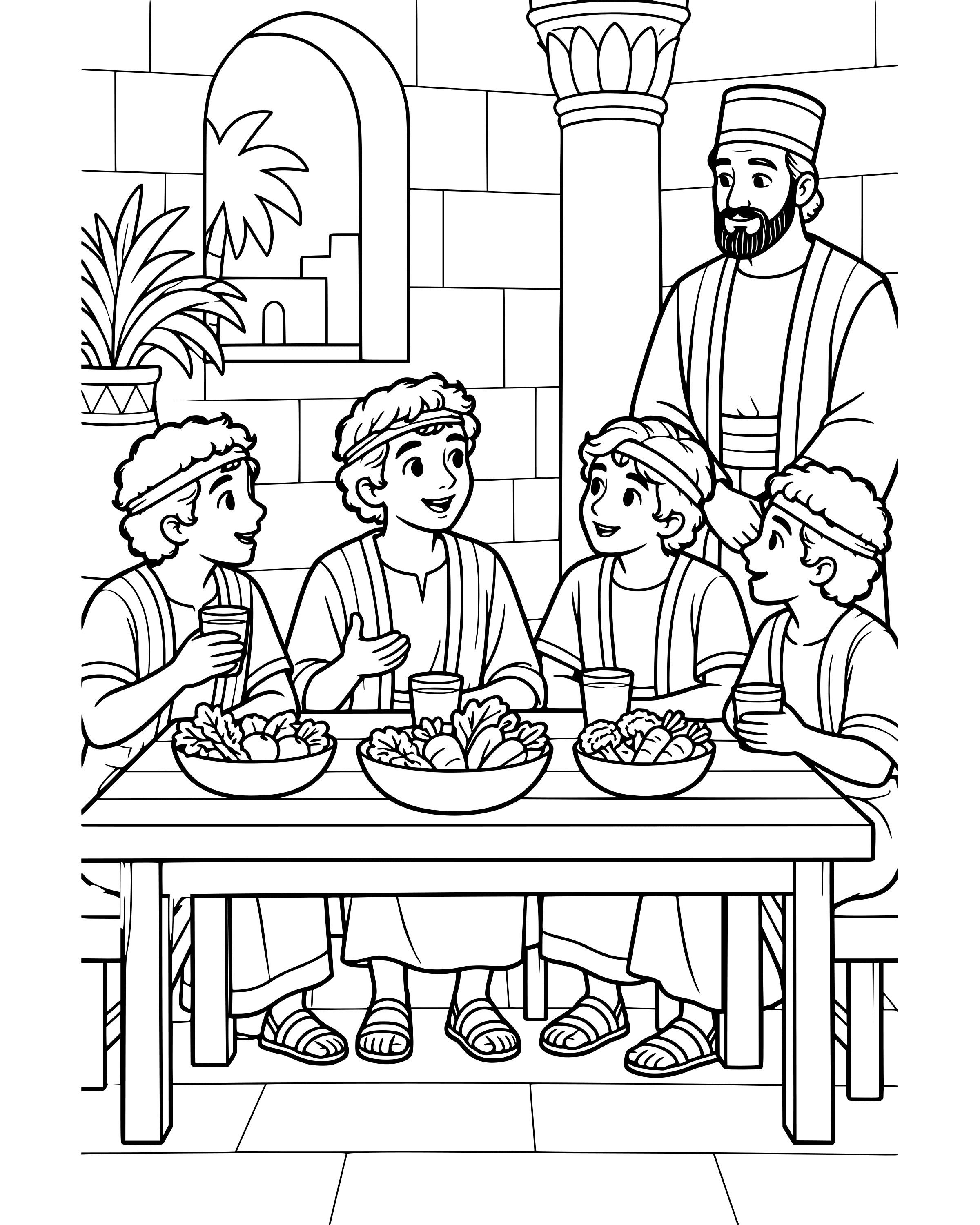Daniel Chooses Vegetables, simple printable coloring page for ages 5–7