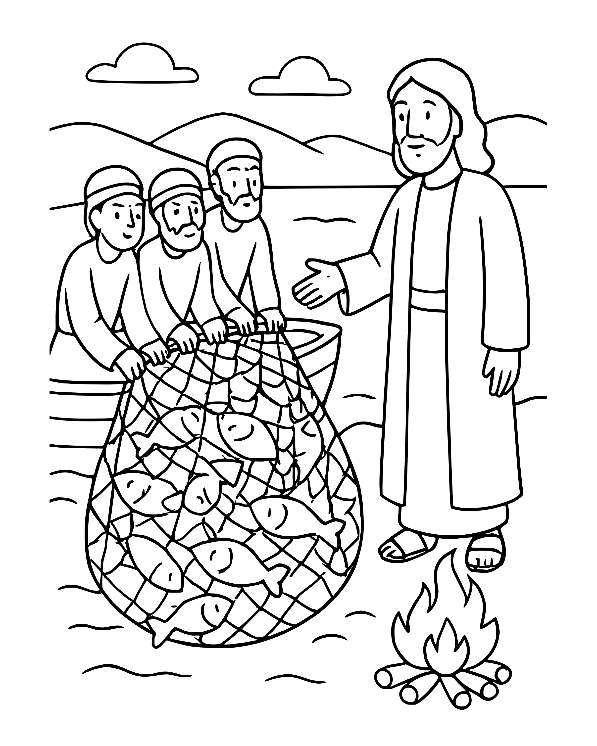 Simple The Big Catch of 153 Fish coloring page