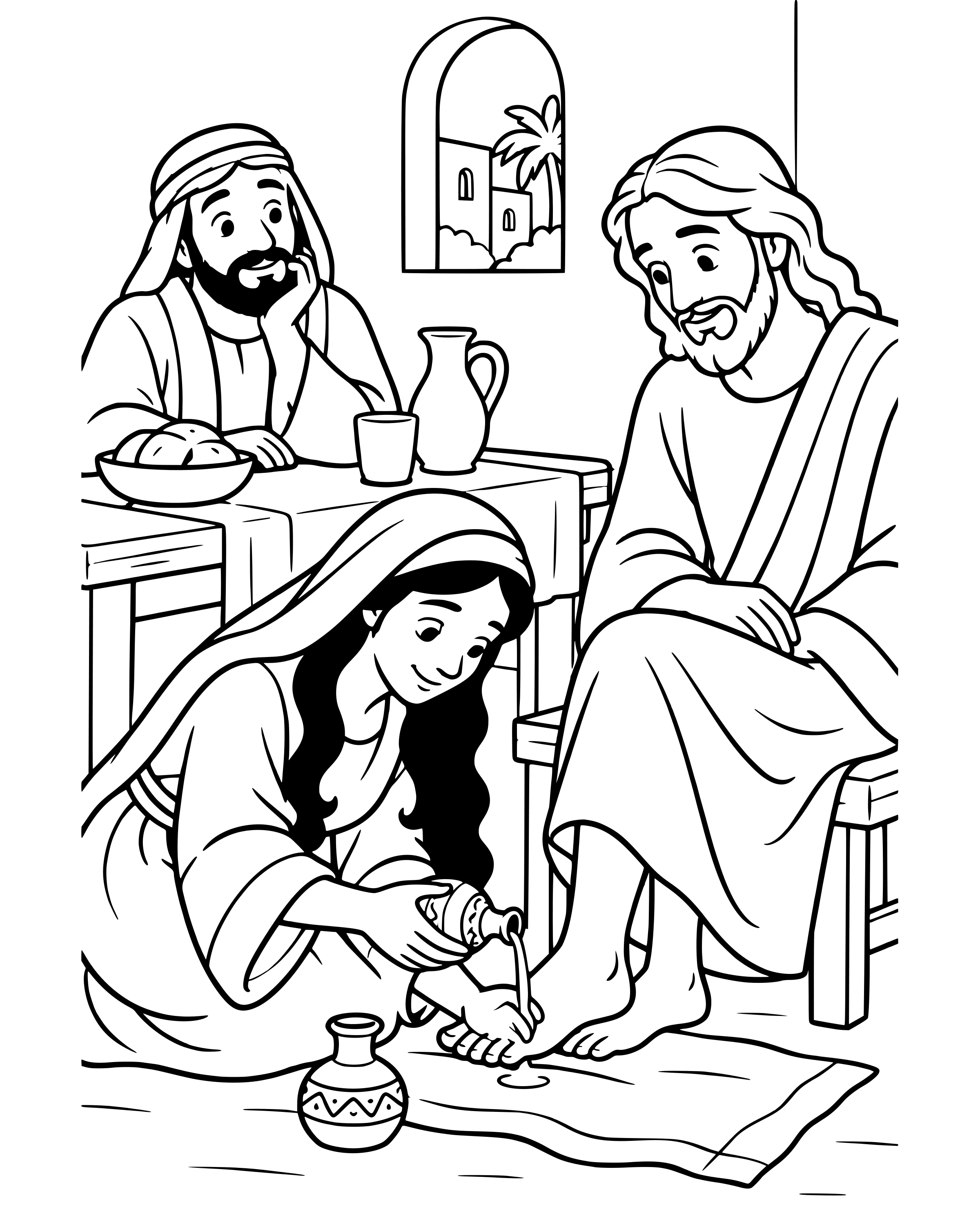 Simple Mary Pours Perfume on Jesus' Feet coloring page