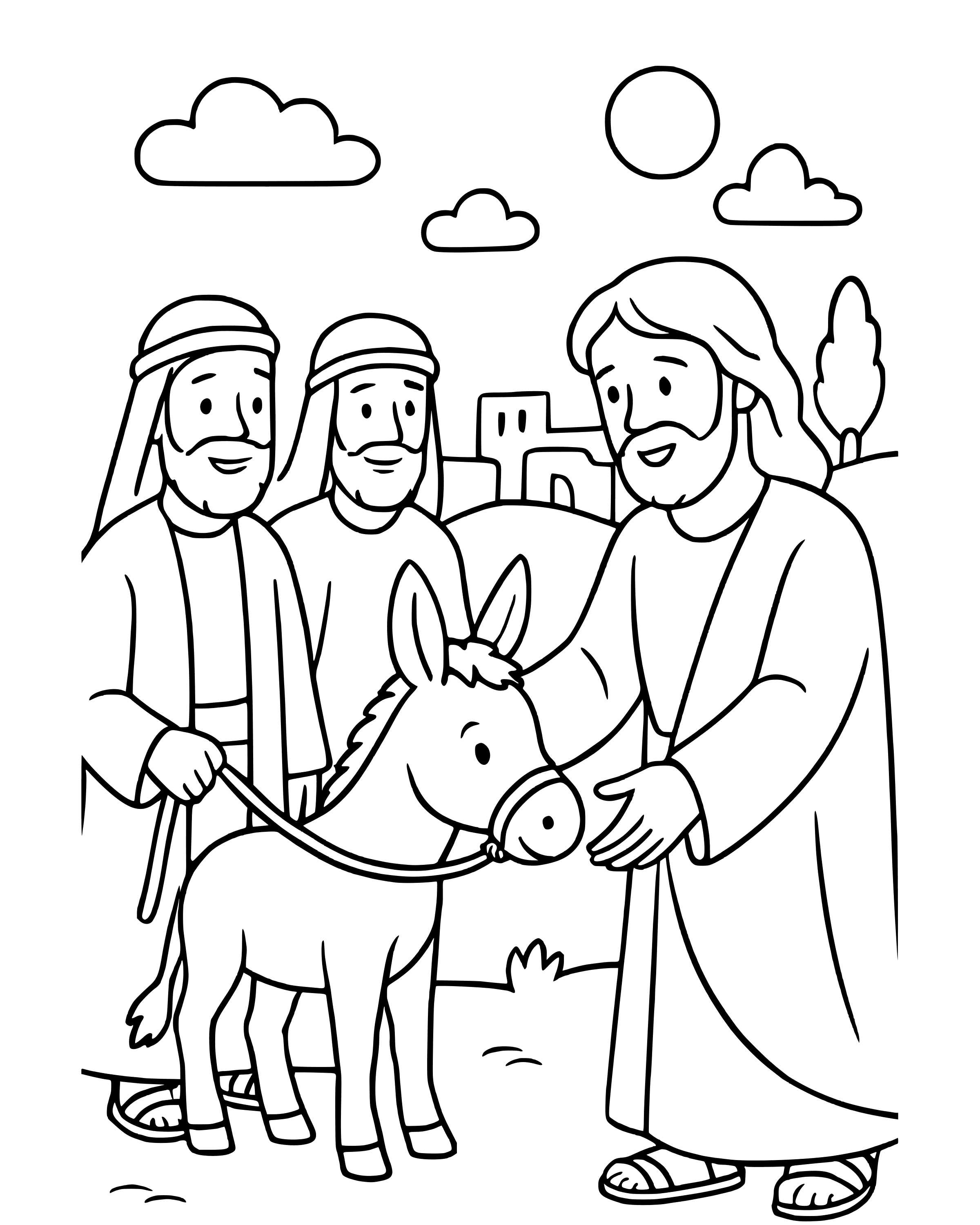 Simple Jesus Sends for a Donkey coloring page