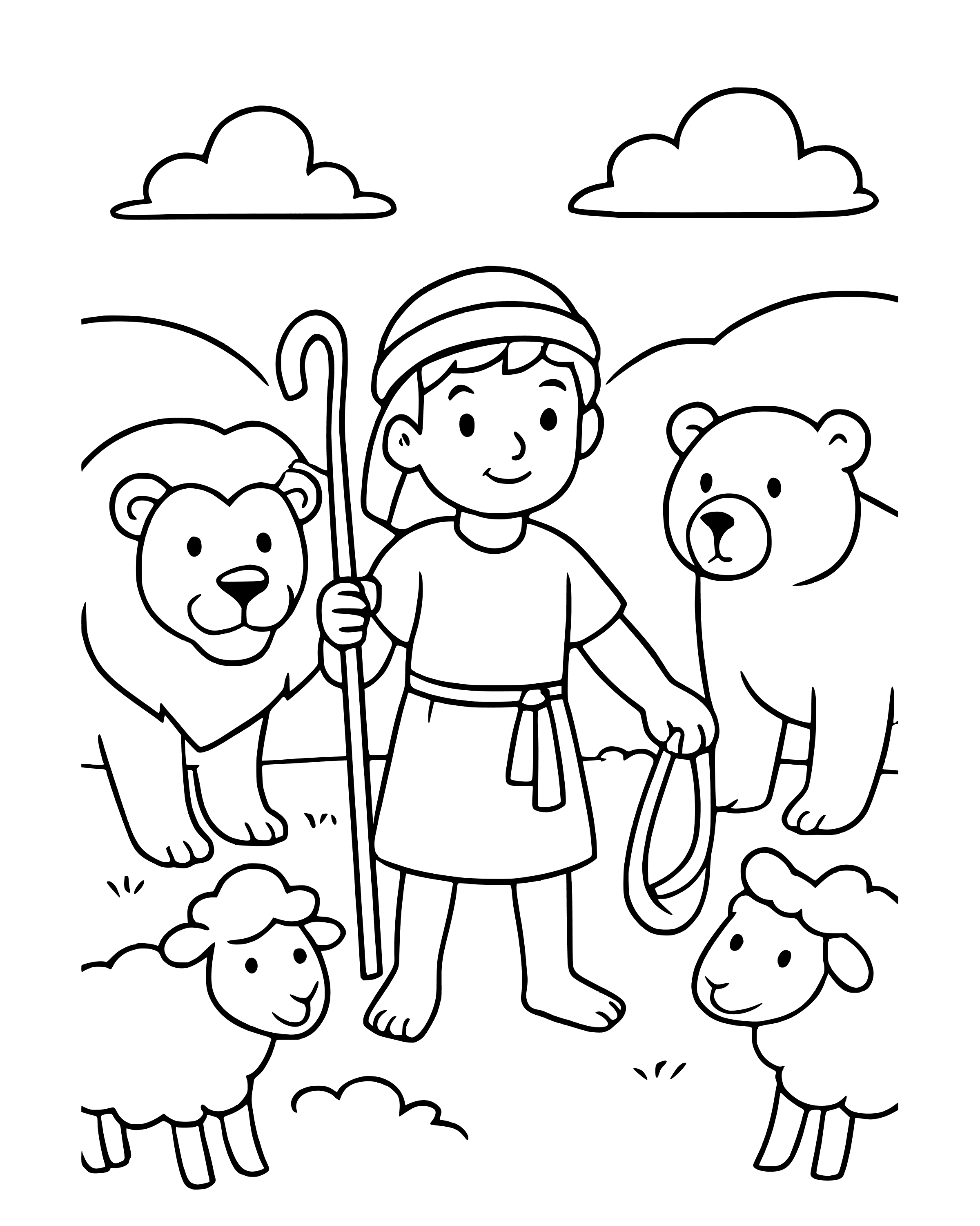 Simple David Protects His Sheep coloring page
