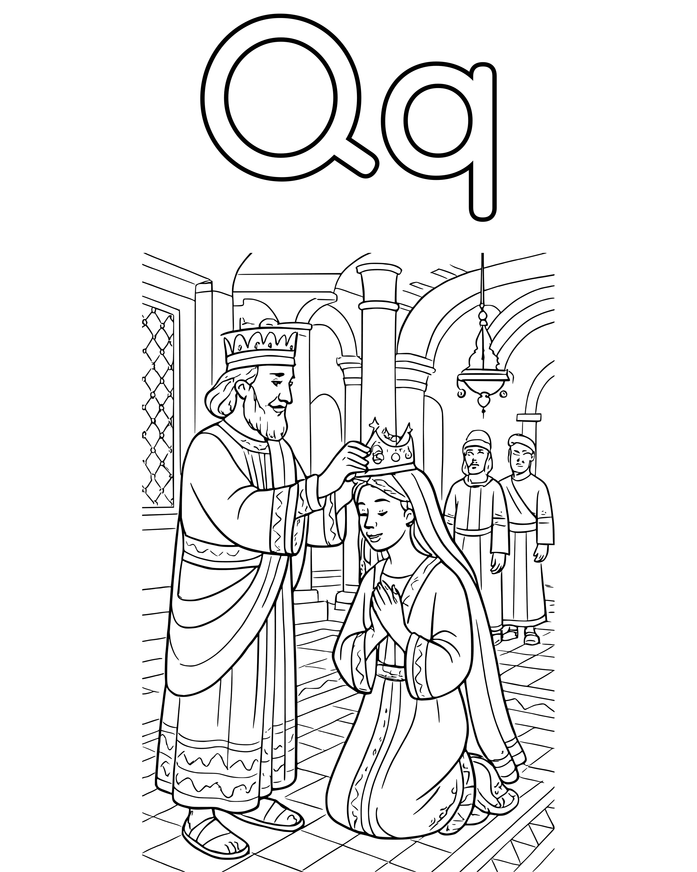 Detailed Q Is for Queen Esther coloring page