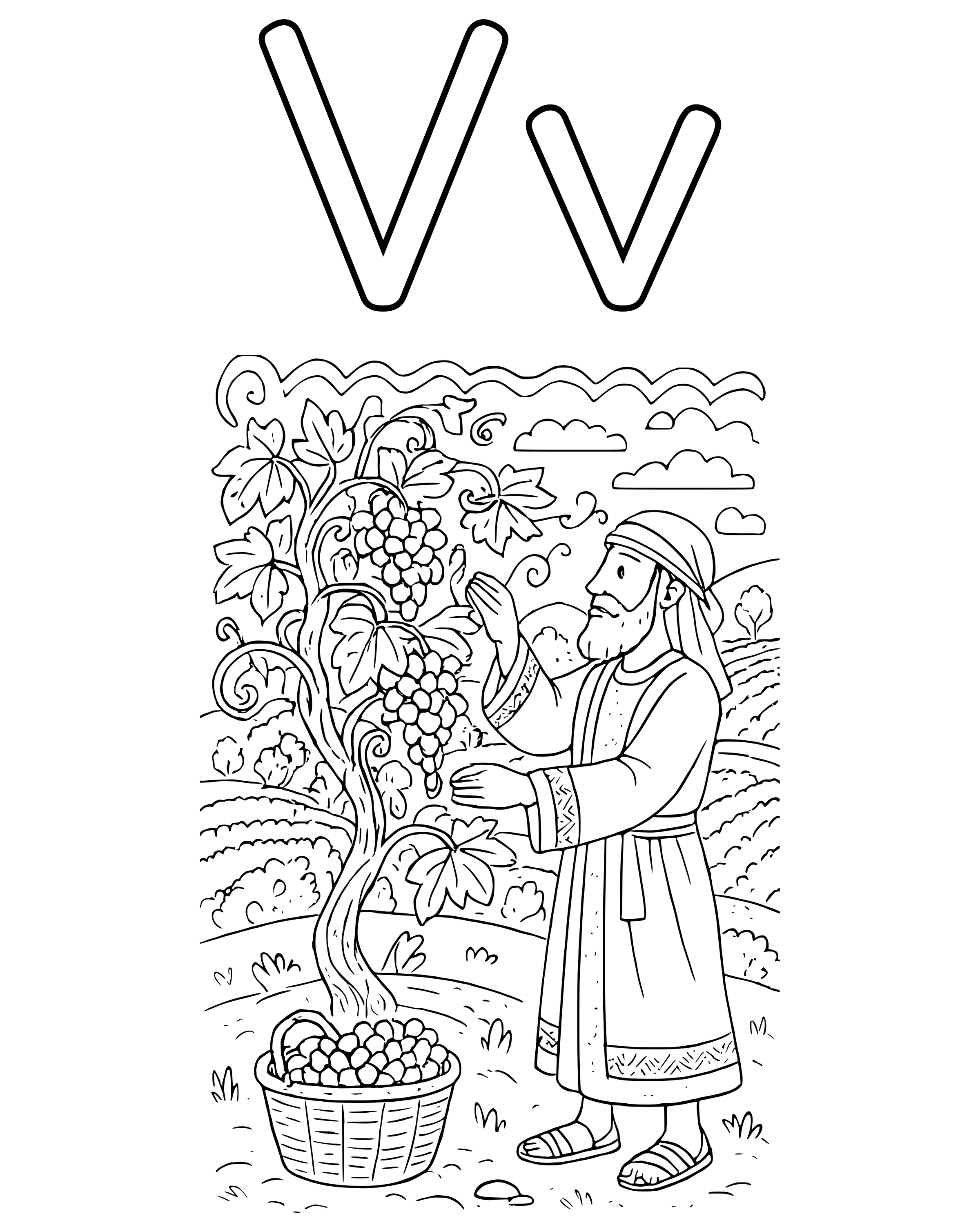 Detailed V Is for Vine coloring page
