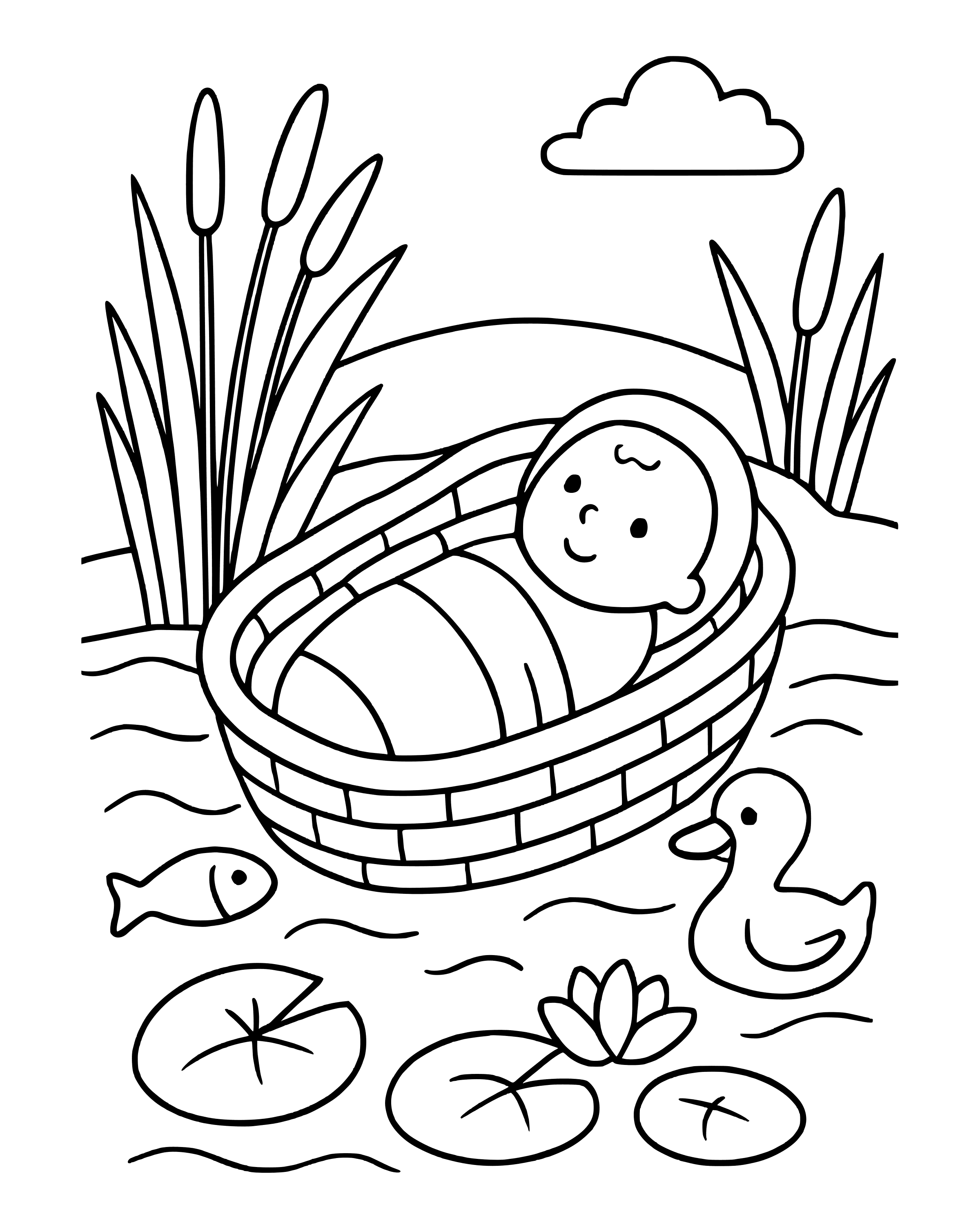 Simple Baby Moses in the Basket coloring page