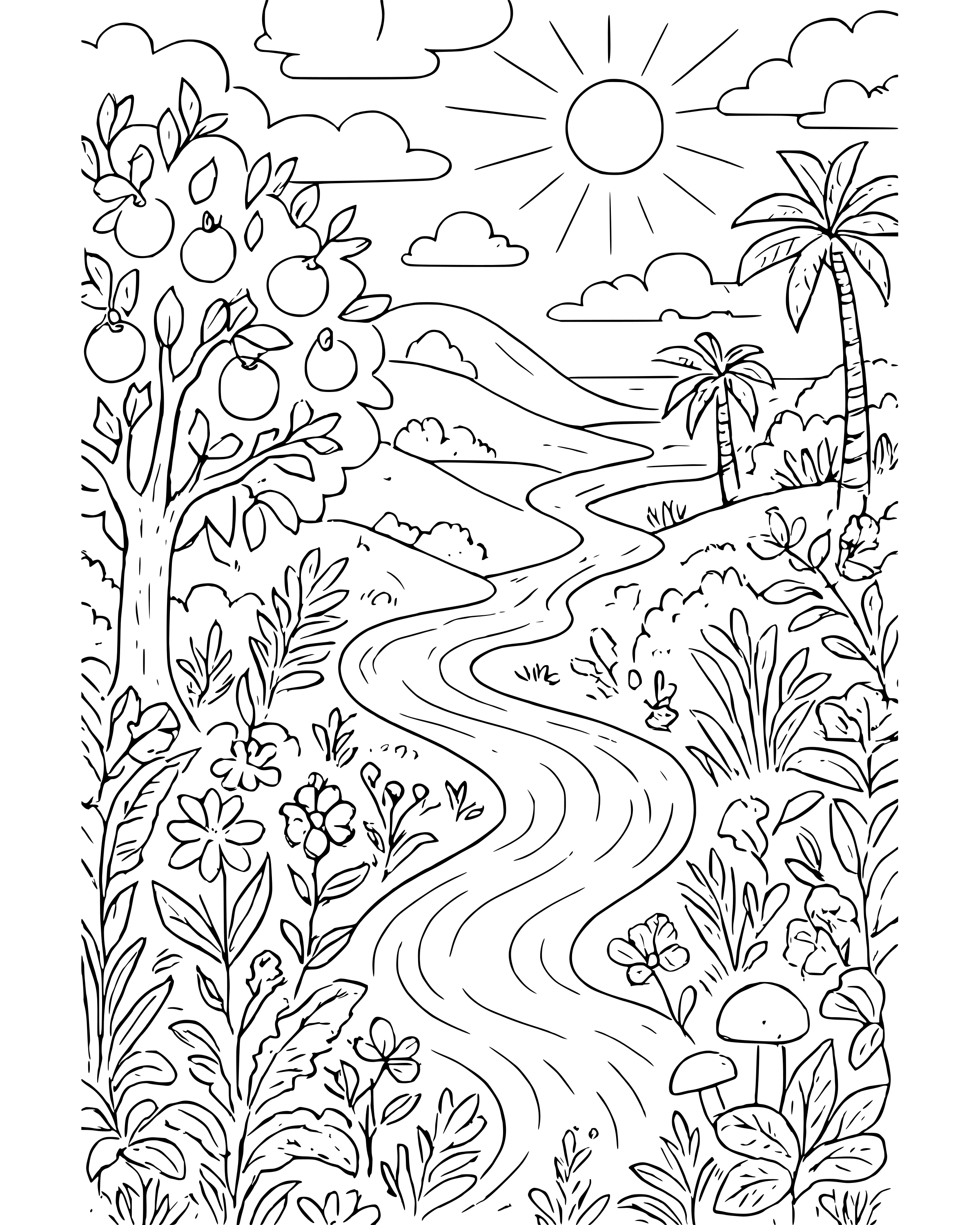 Detailed Day 3: Land, Seas and Plants coloring page