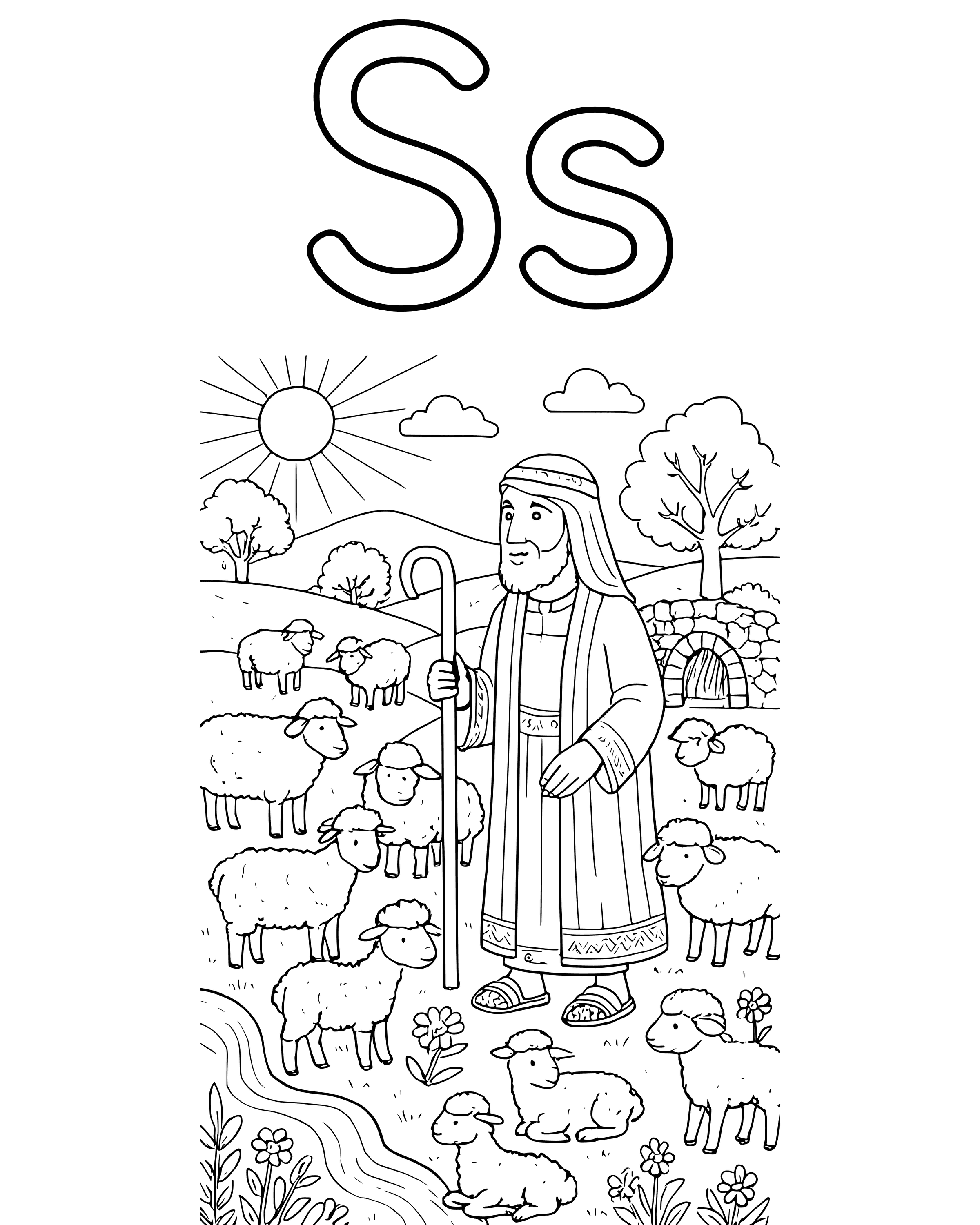 S Is for Sheep – detailed printable coloring page for ages 8–12