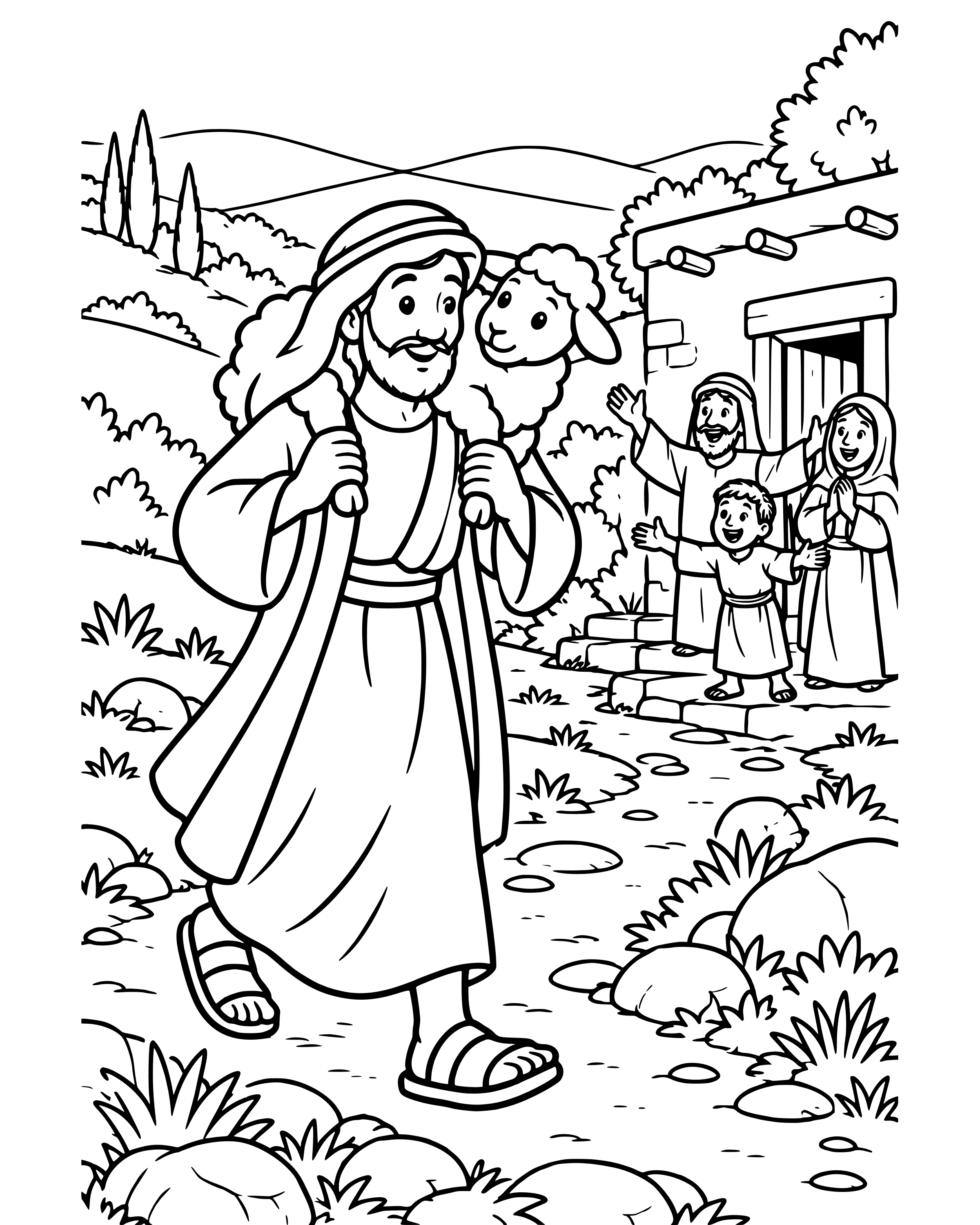 Detailed The Lost Sheep Is Found coloring page