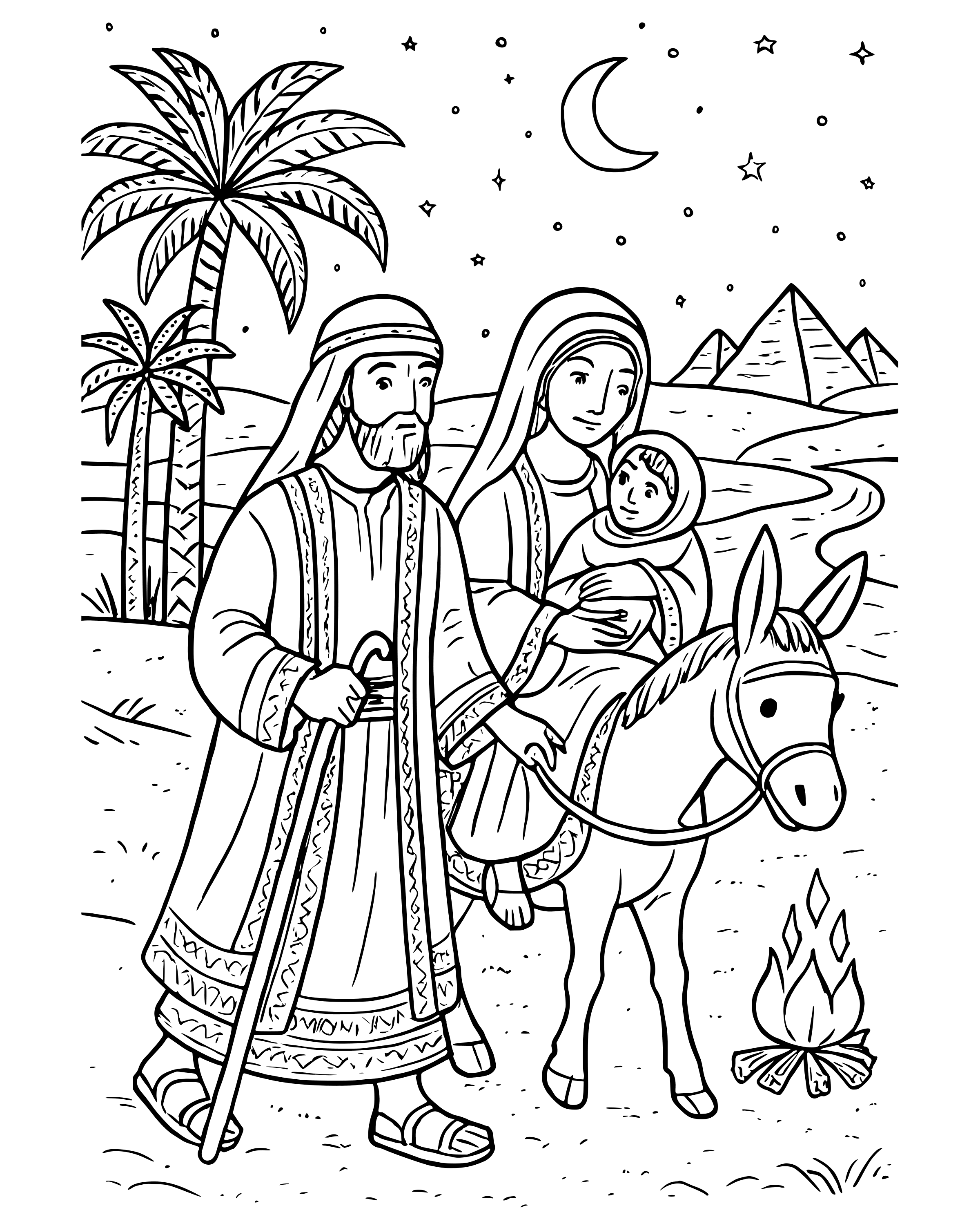 Detailed The Escape to Egypt coloring page