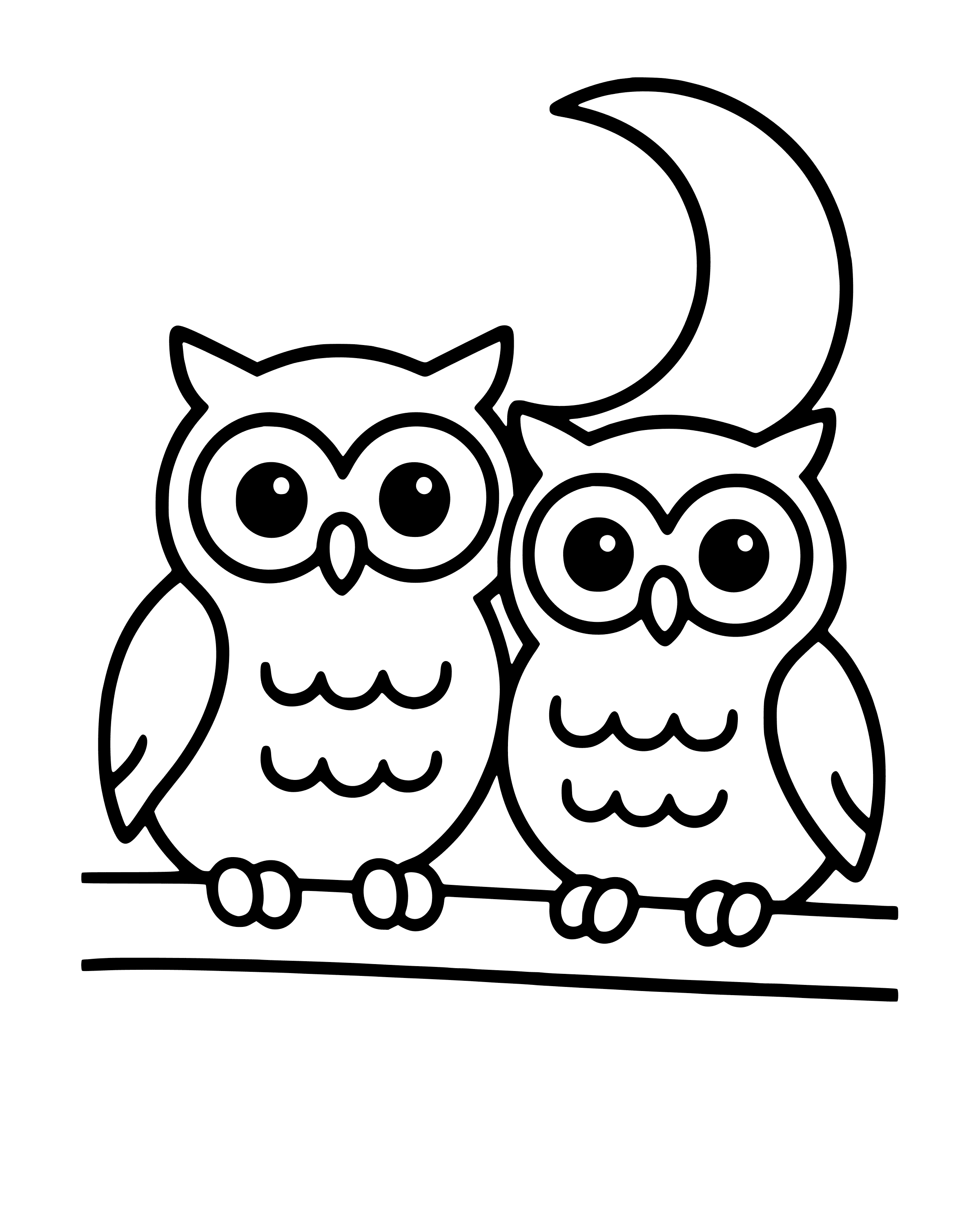 Two by Two: Owls – easy printable coloring page for ages 2–4