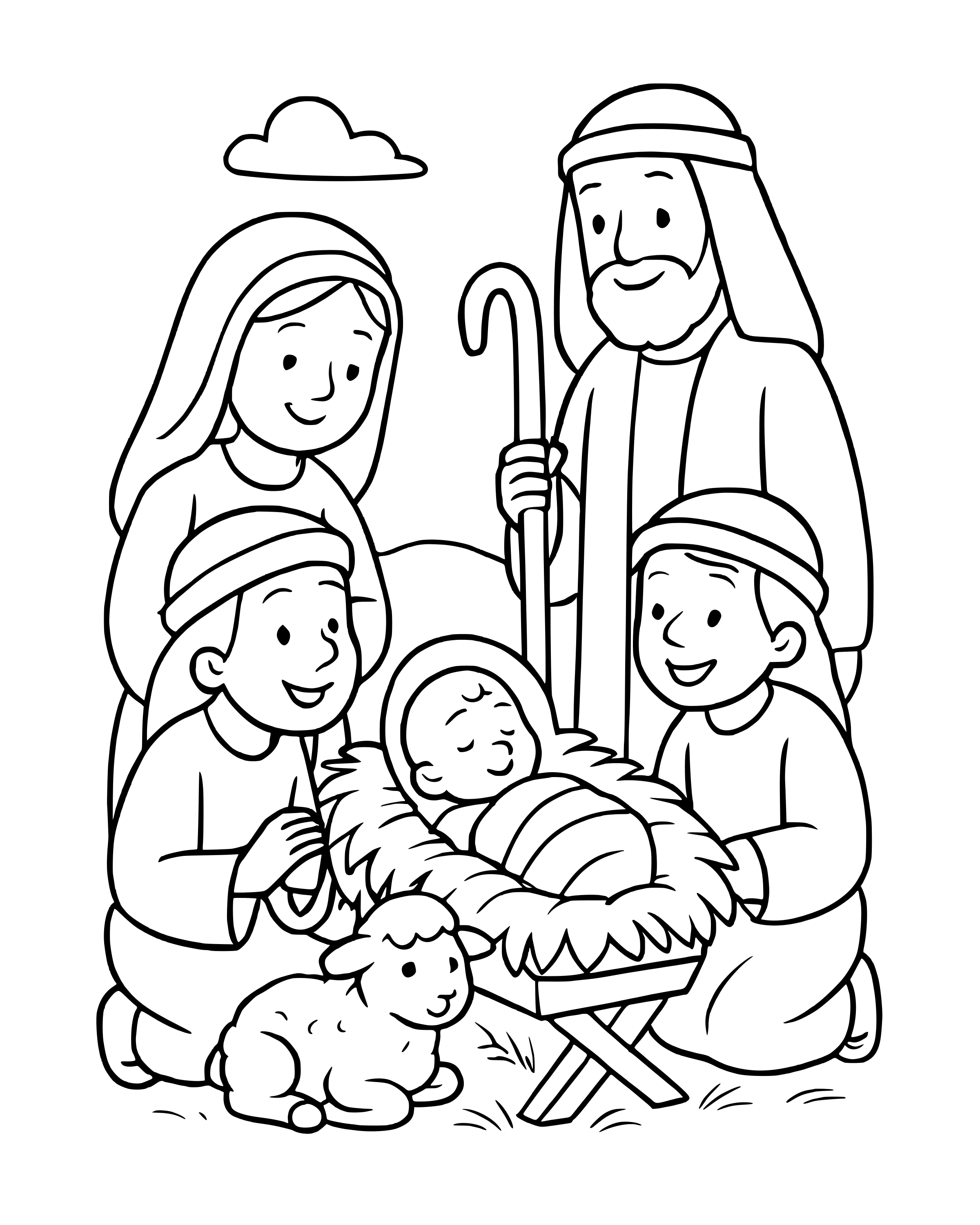 Simple The Shepherds Visit Baby Jesus coloring page