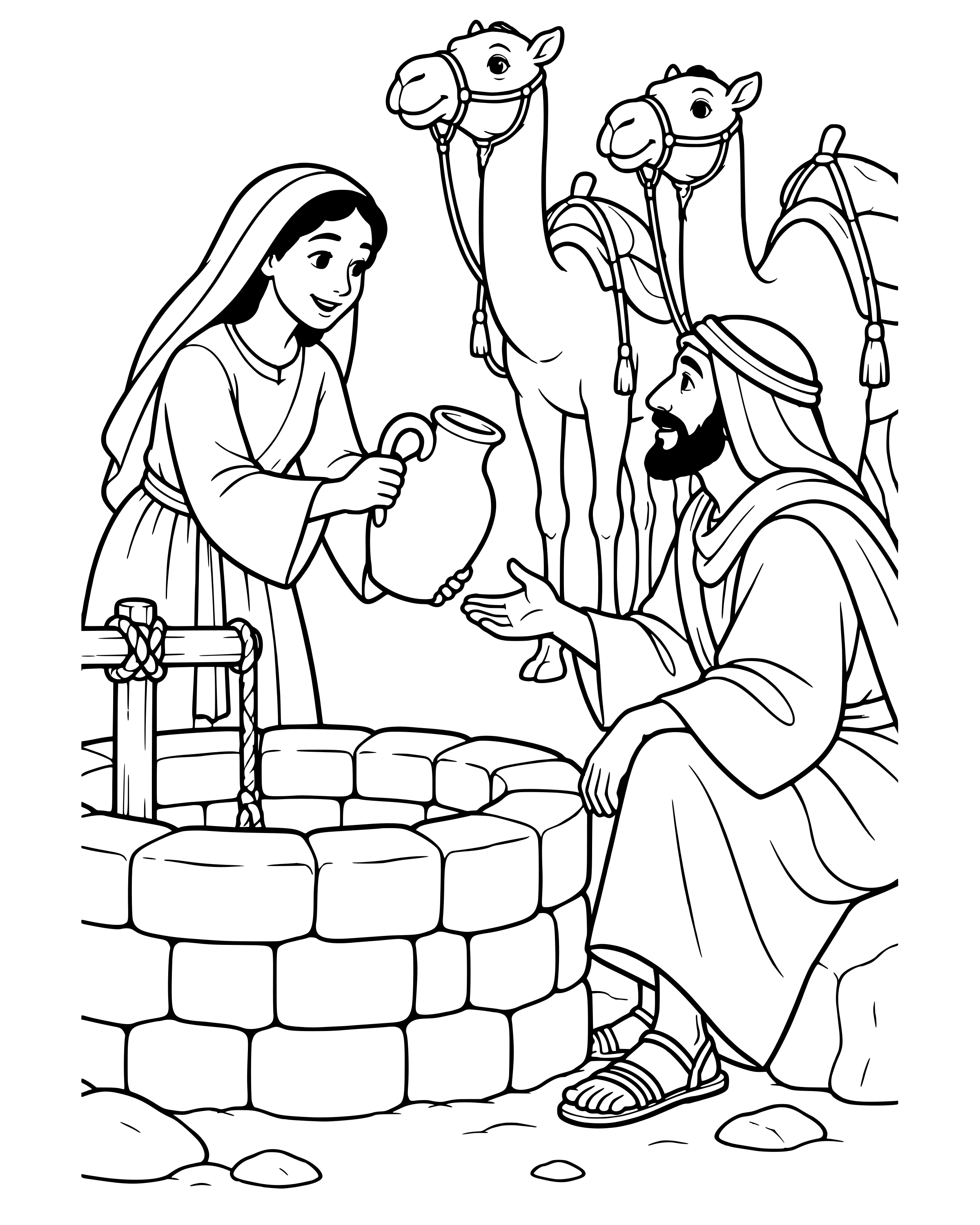 Simple Rebekah at the Well coloring page