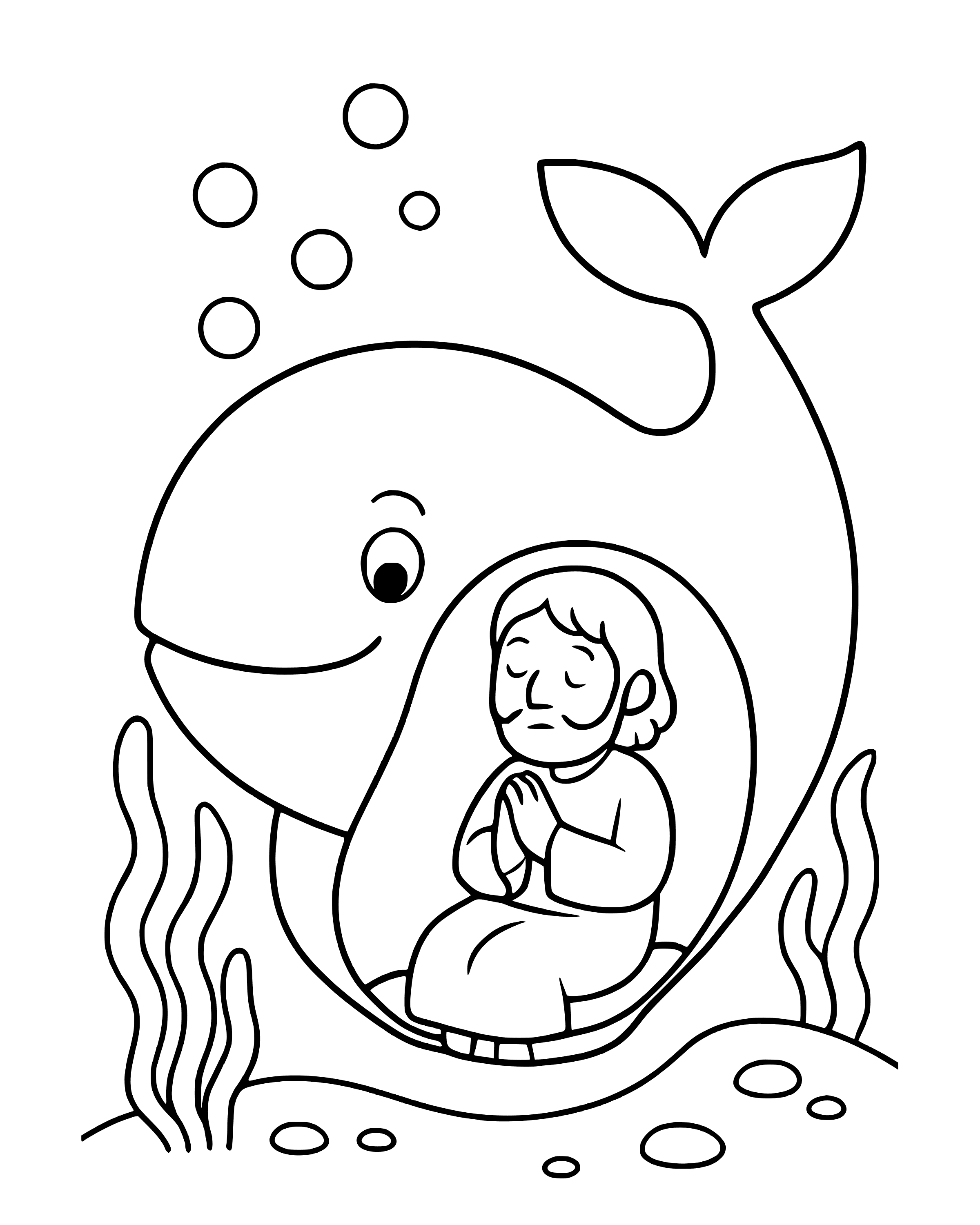 Jonah Prays Inside the Fish – simple printable coloring page for ages 5–7
