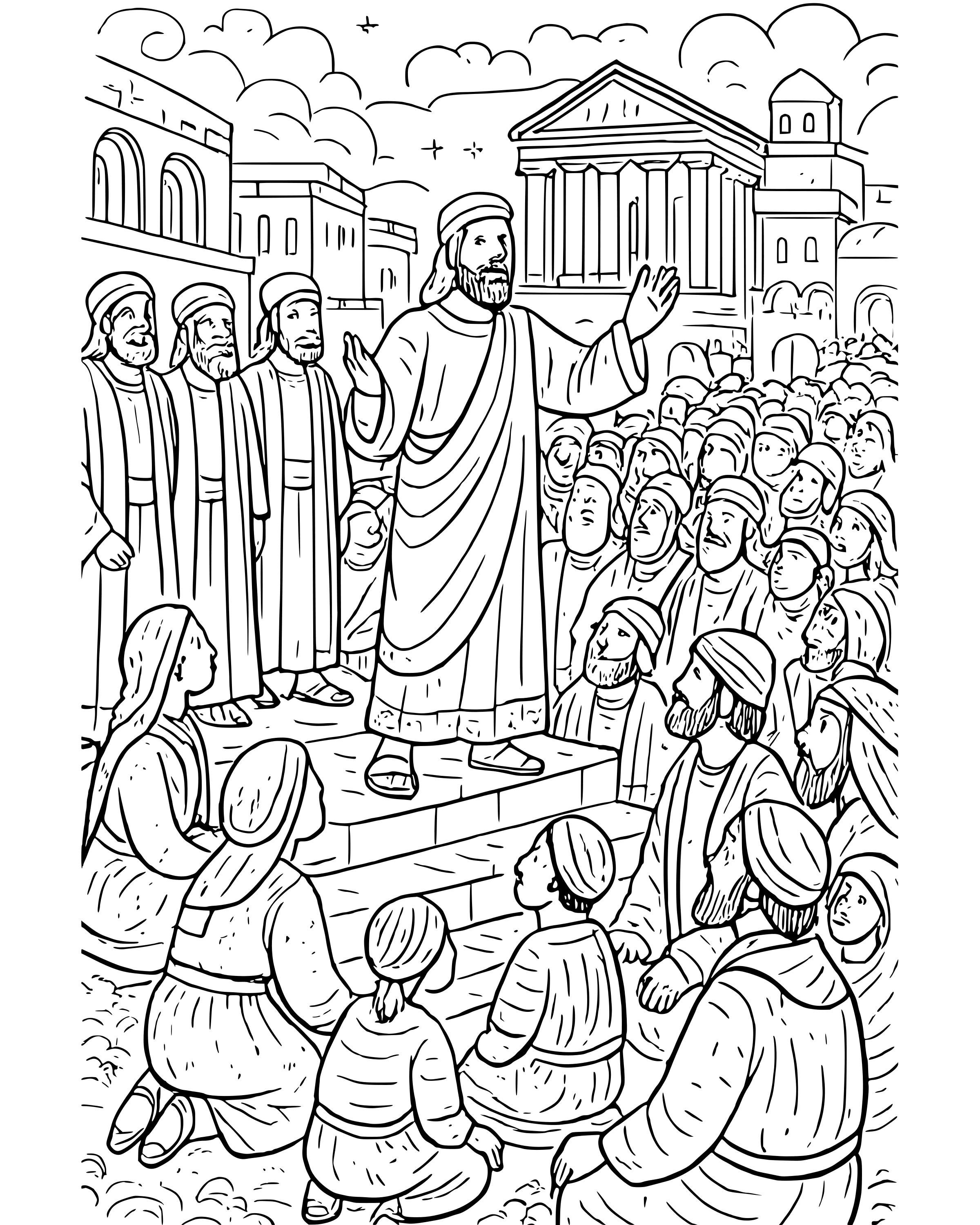 Detailed Peter Speaks to the Crowd coloring page