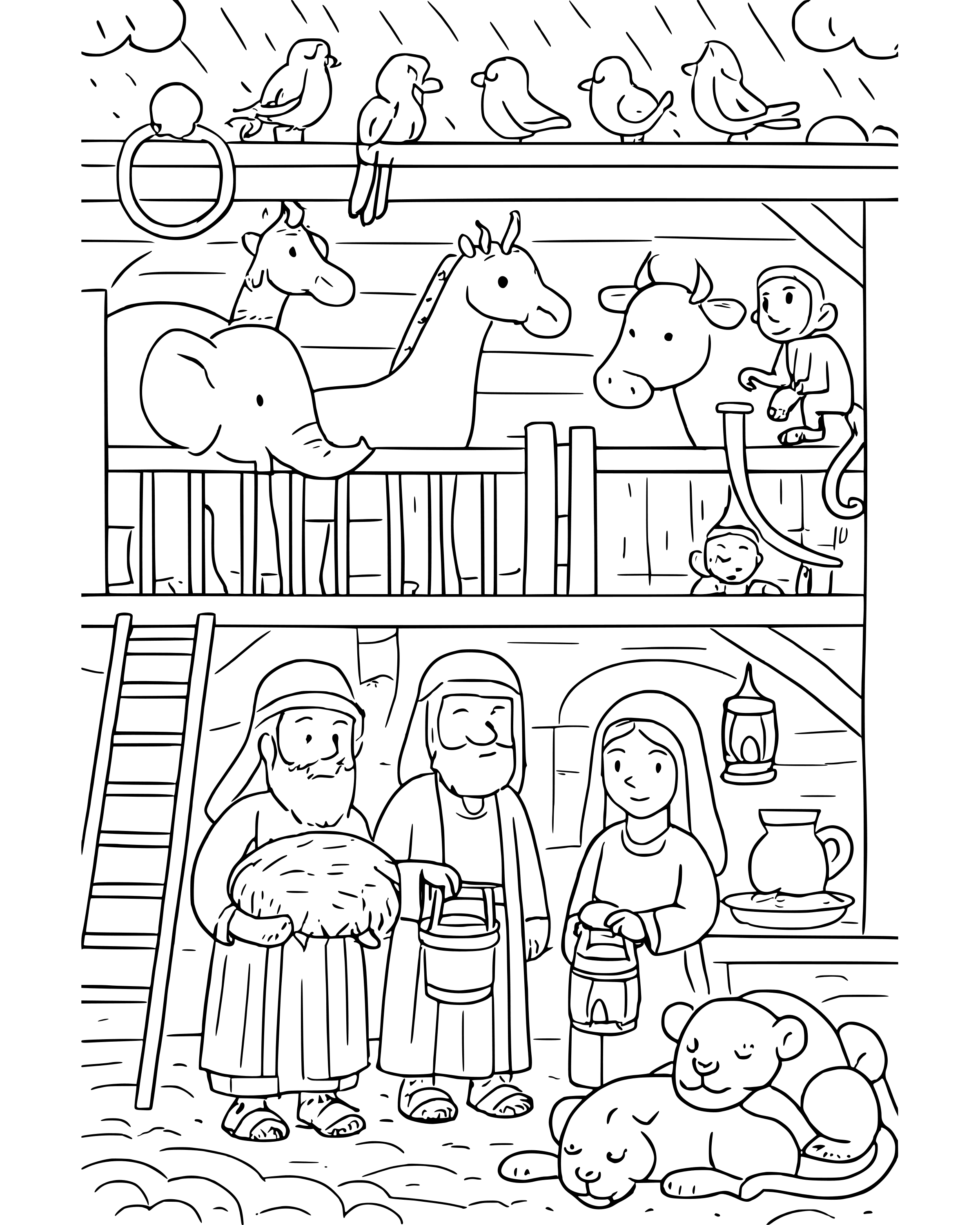 Inside Noah's Ark – detailed printable coloring page for ages 8–12