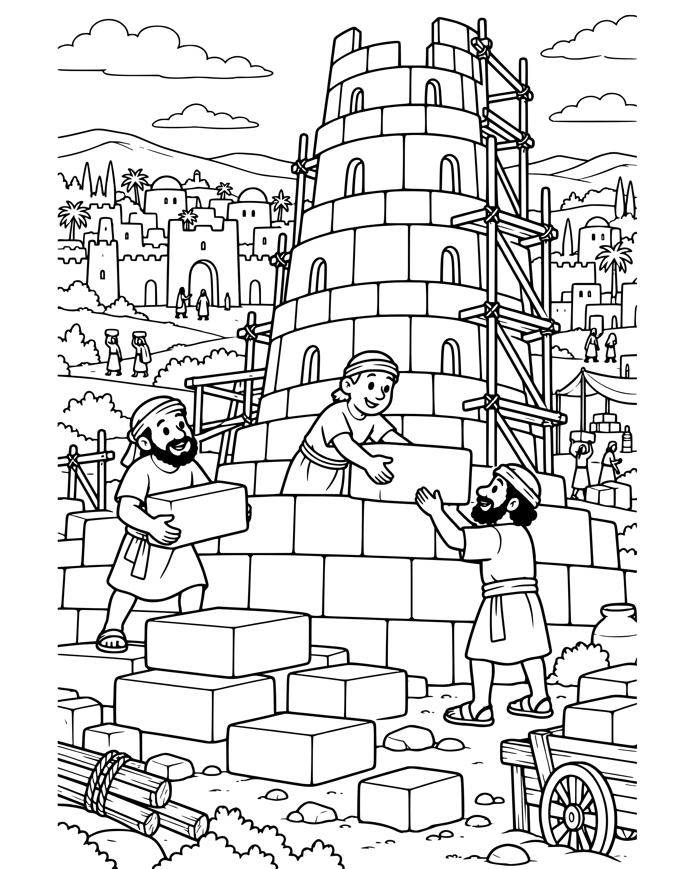 Detailed Building the Tower of Babel coloring page