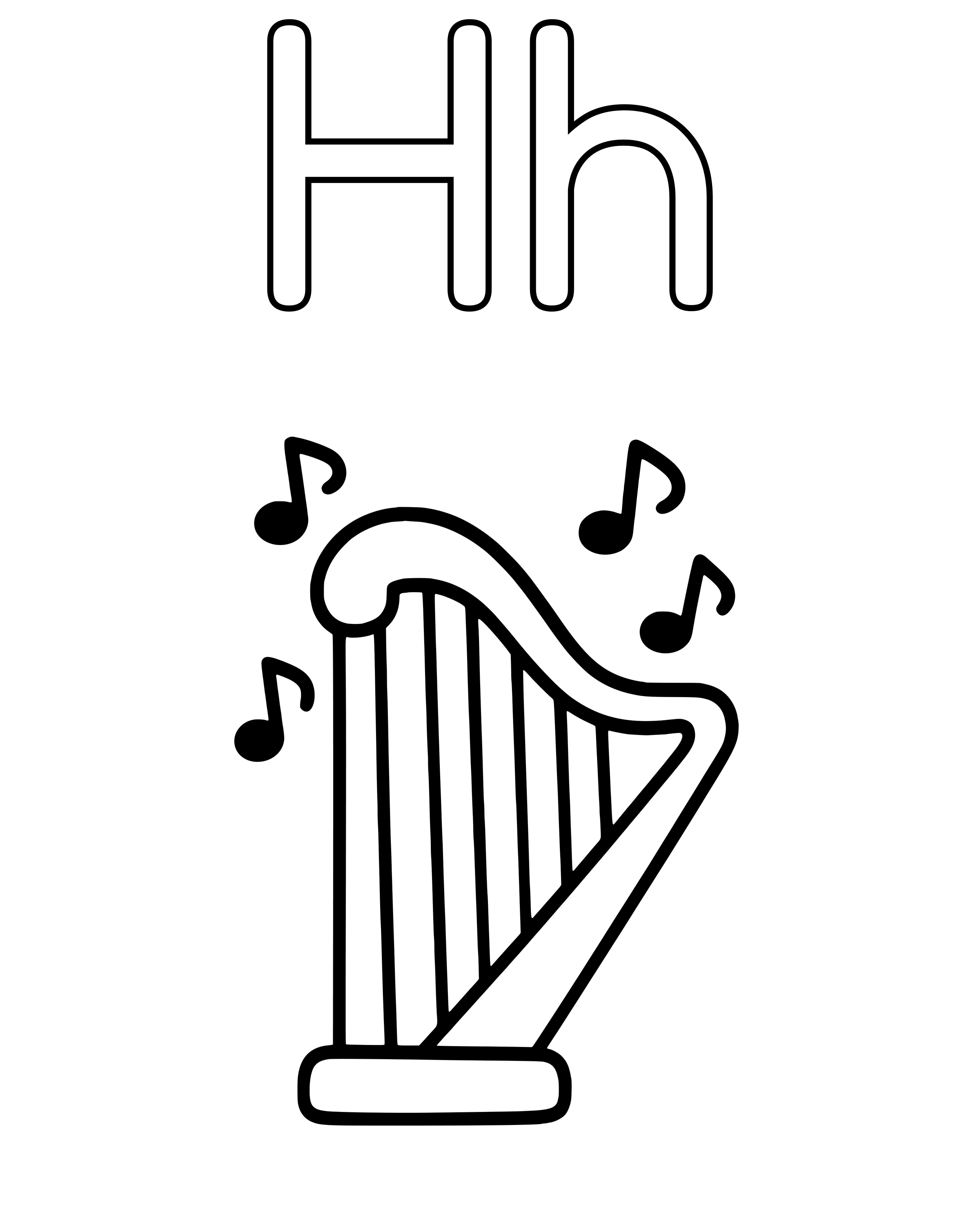 Easy H Is for Harp coloring page
