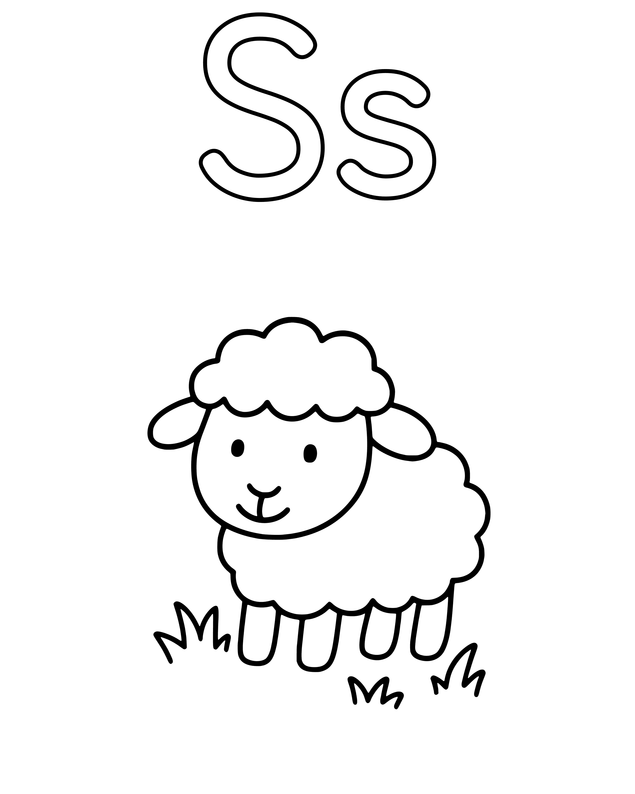 S Is for Sheep – easy printable coloring page for ages 2–4
