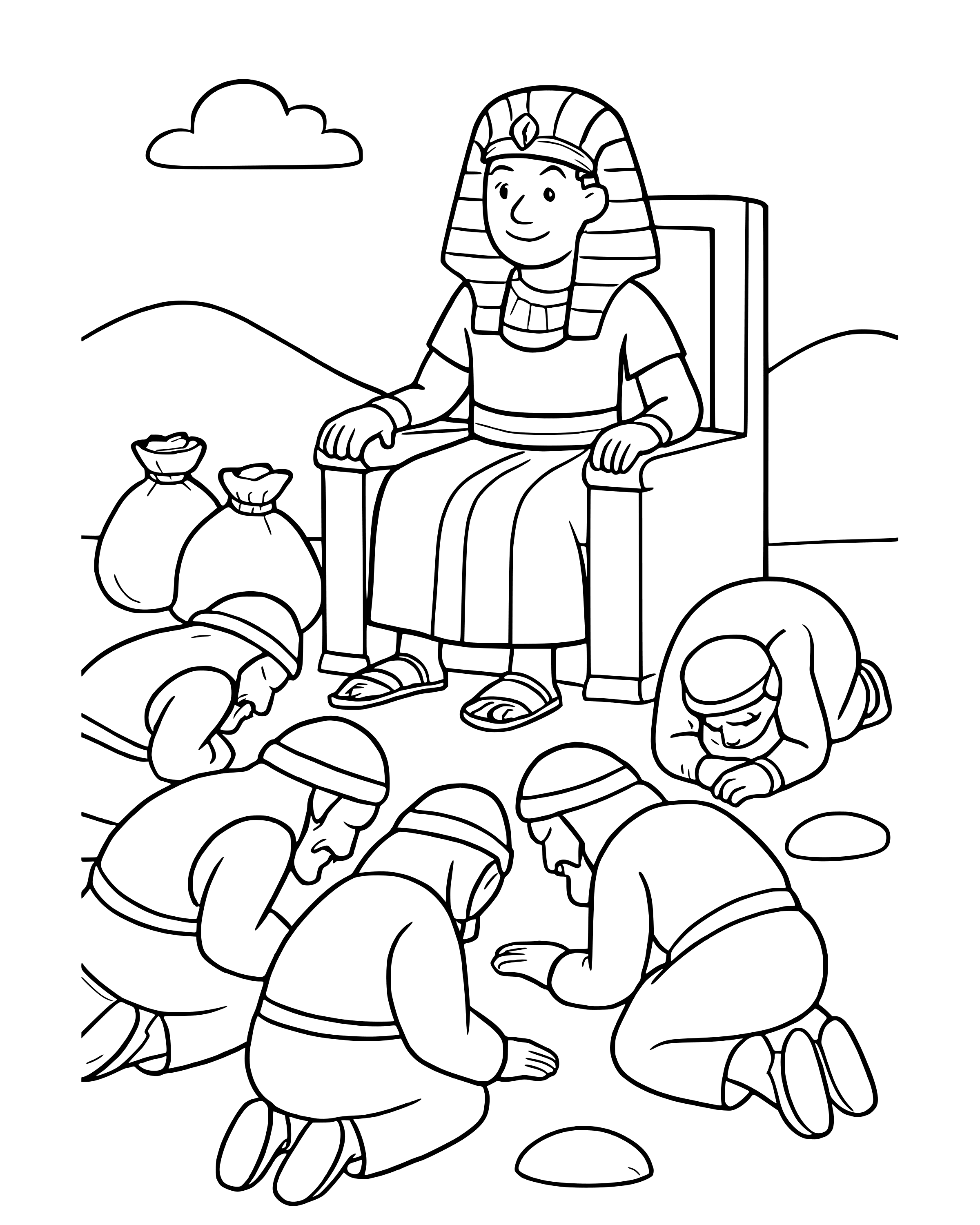 Joseph's Brothers Come to Egypt, simple printable coloring page for ages 5–7