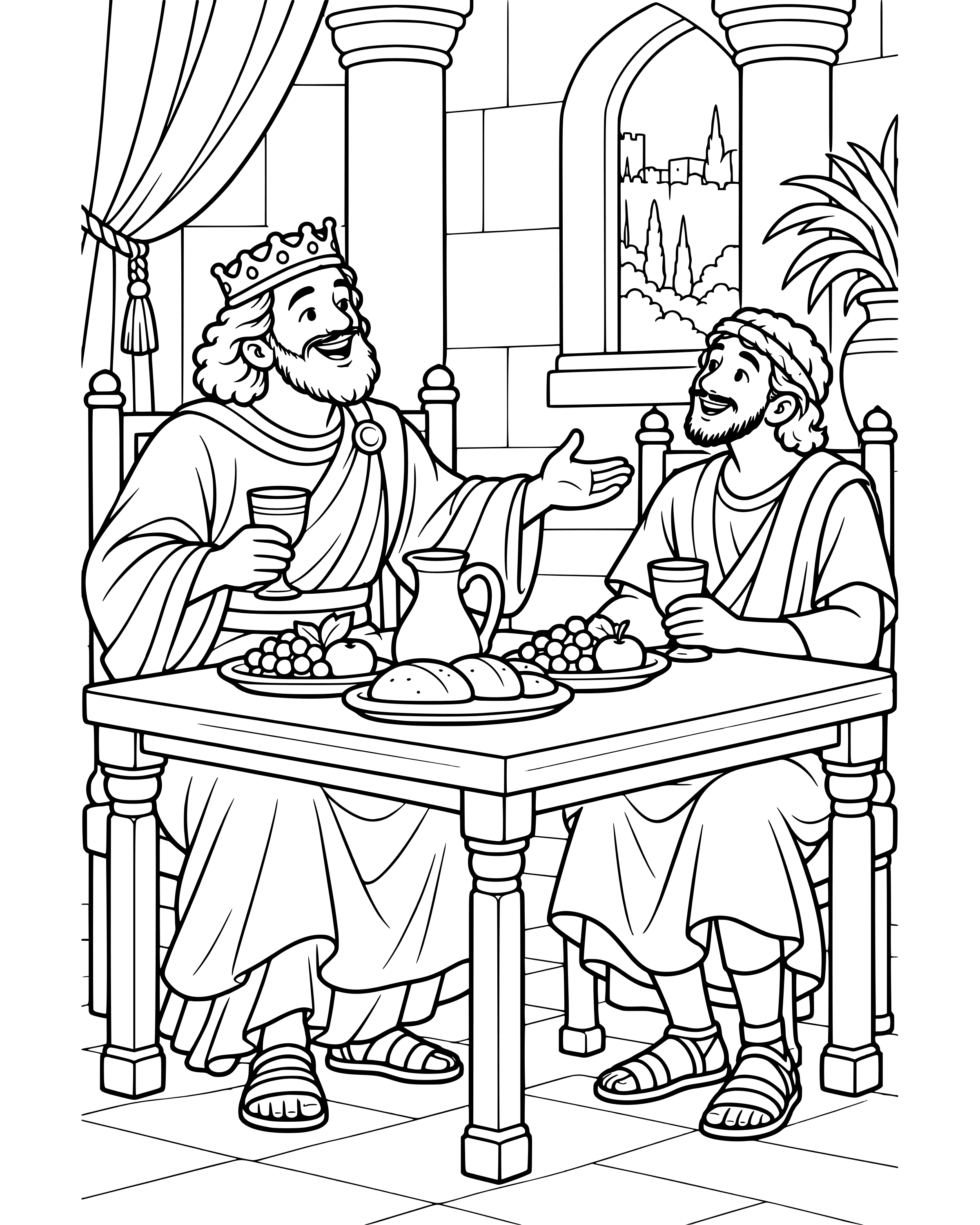 Detailed David Is Kind to Mephibosheth coloring page