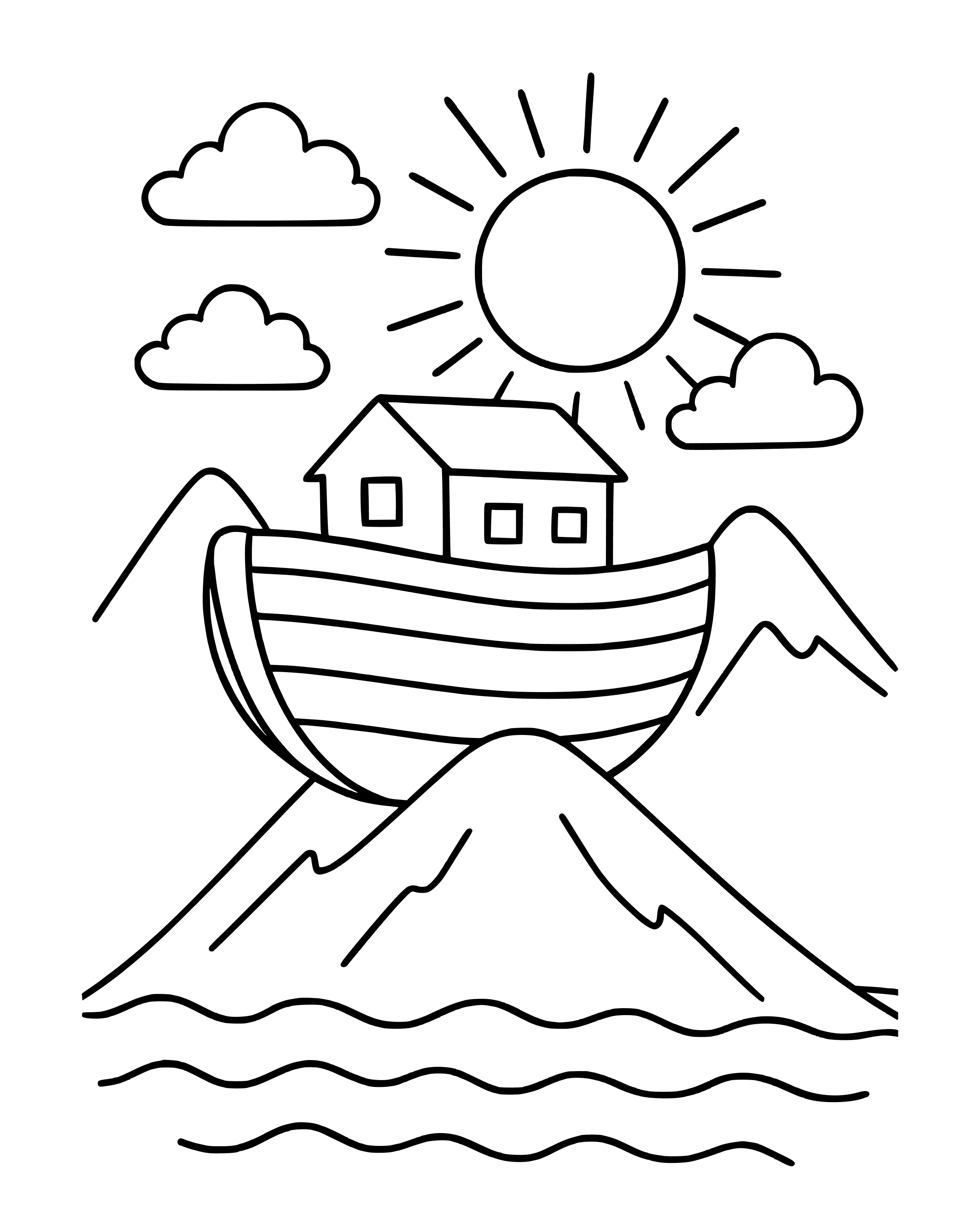 The Ark Rests on the Mountain – simple printable coloring page for ages 5–7