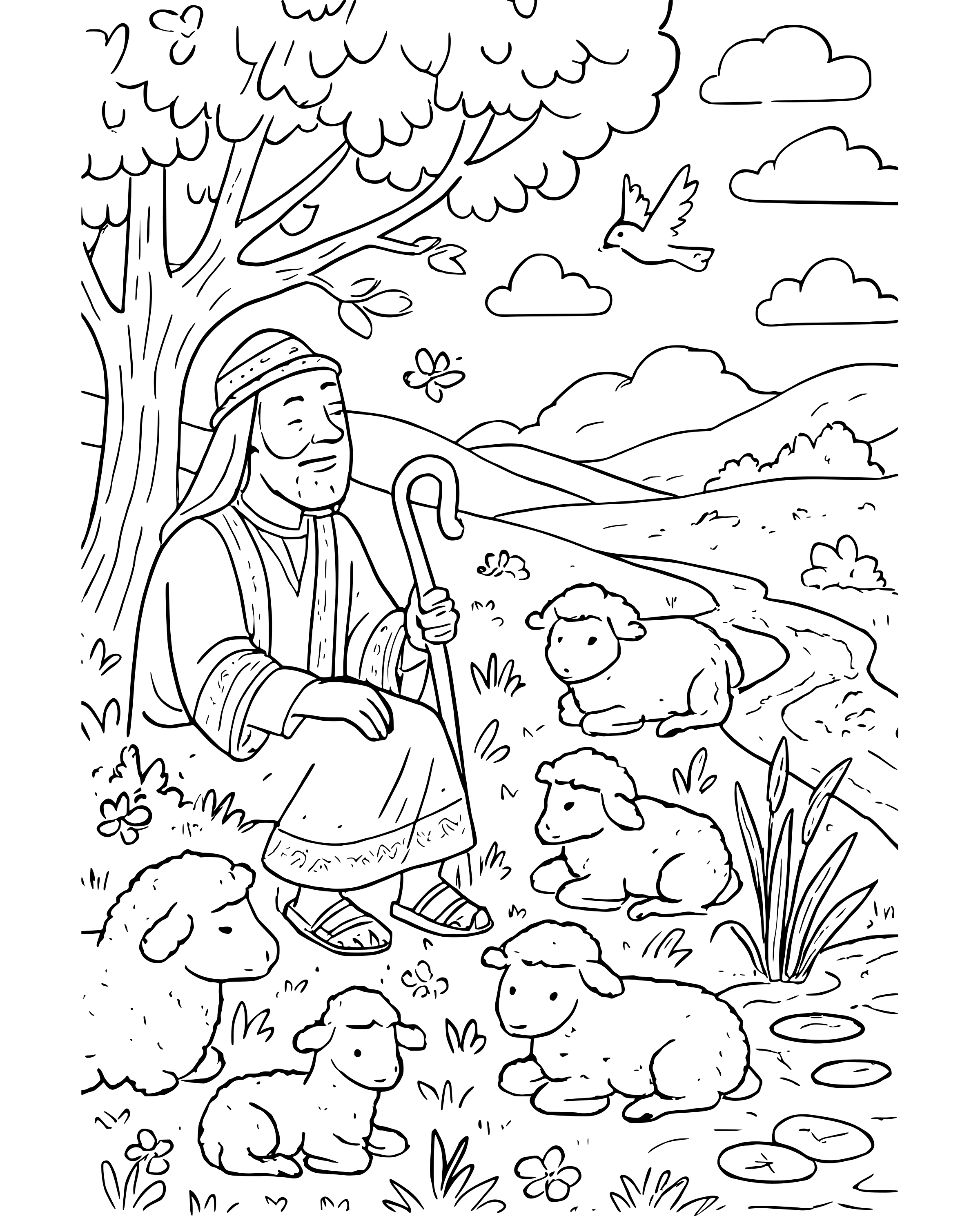 Detailed Green Pastures and Still Waters coloring page