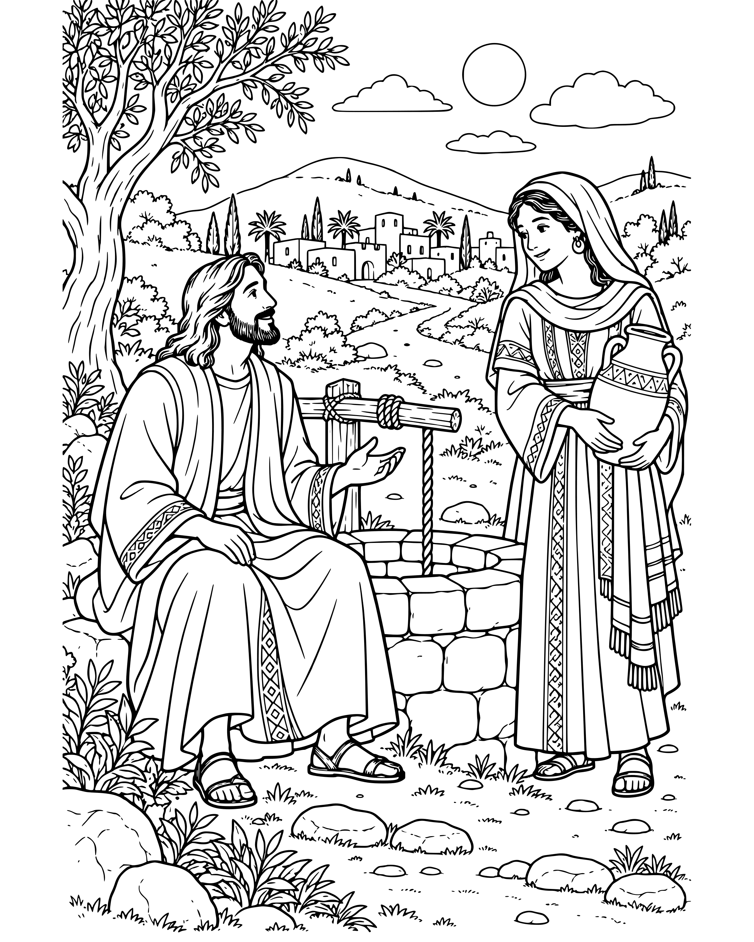 Detailed The Woman at the Well coloring page