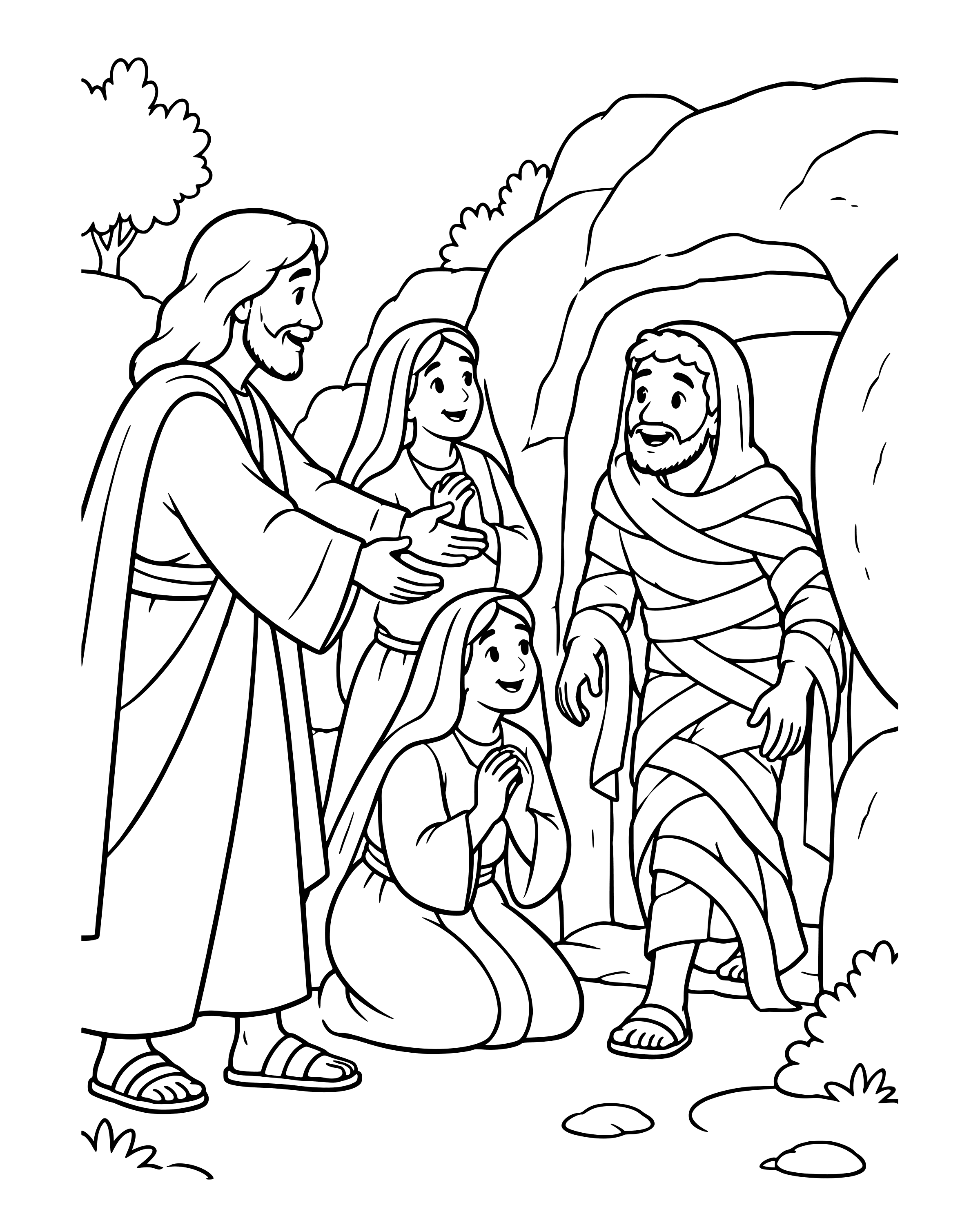 Lazarus, Come Out!, simple printable coloring page for ages 5–7