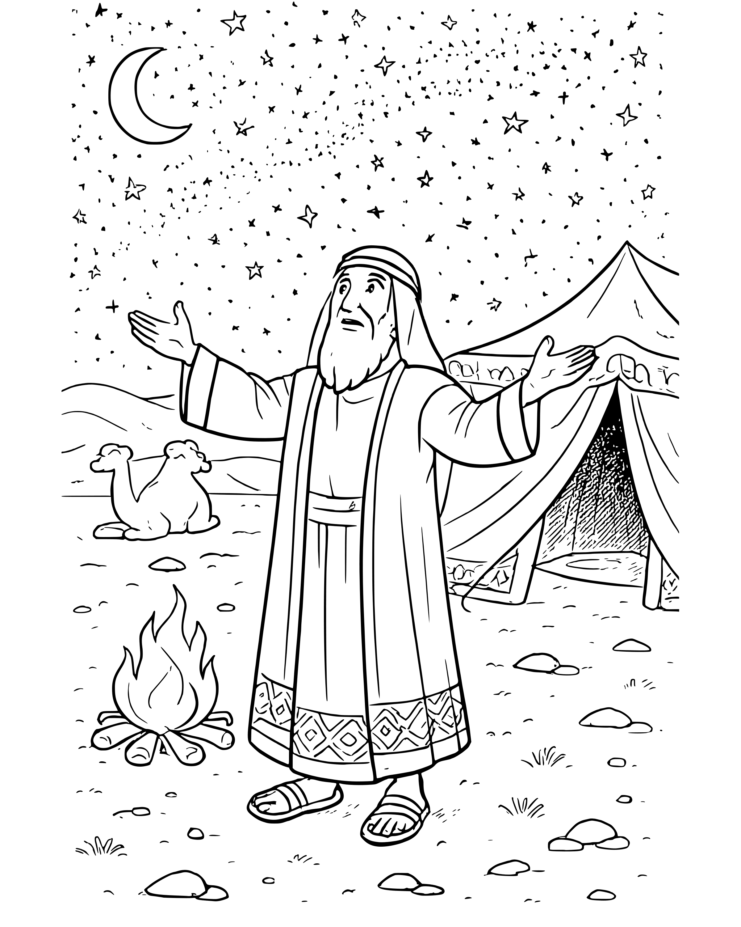 Detailed Abraham Counts the Stars coloring page