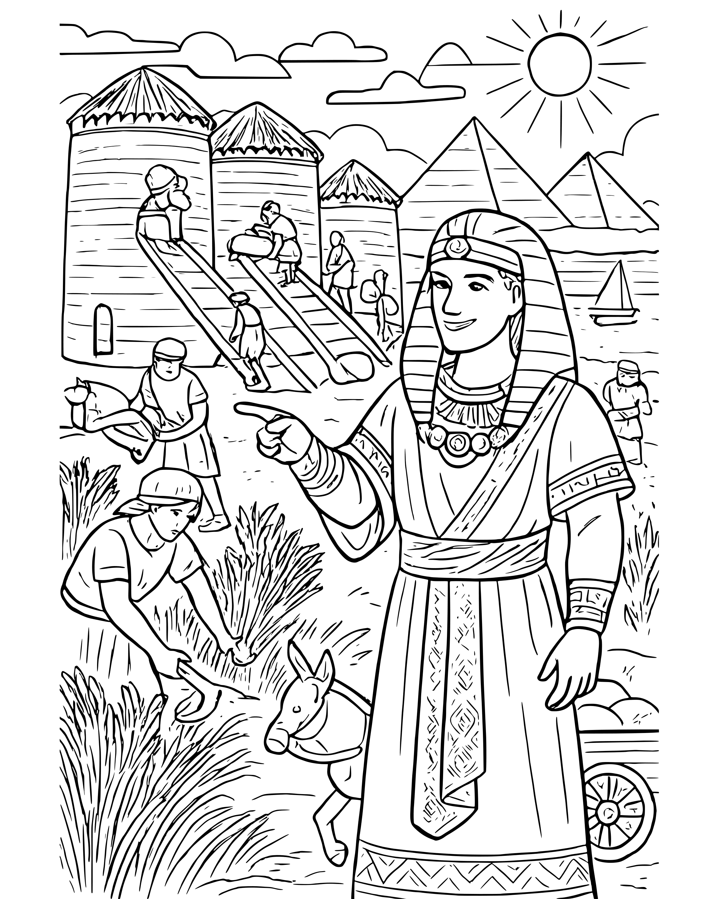 Detailed Joseph Stores the Grain coloring page