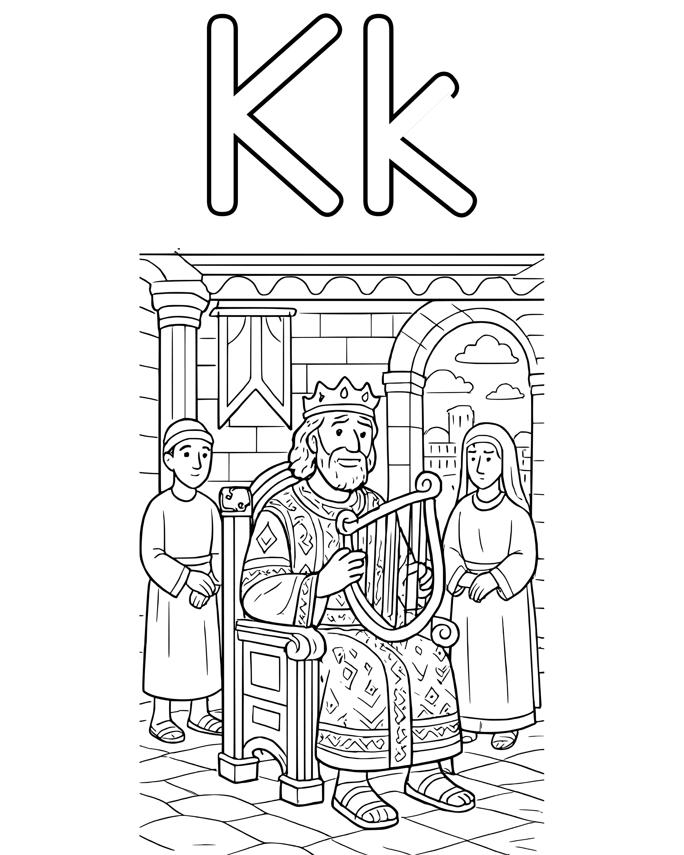 Detailed K Is for King David coloring page