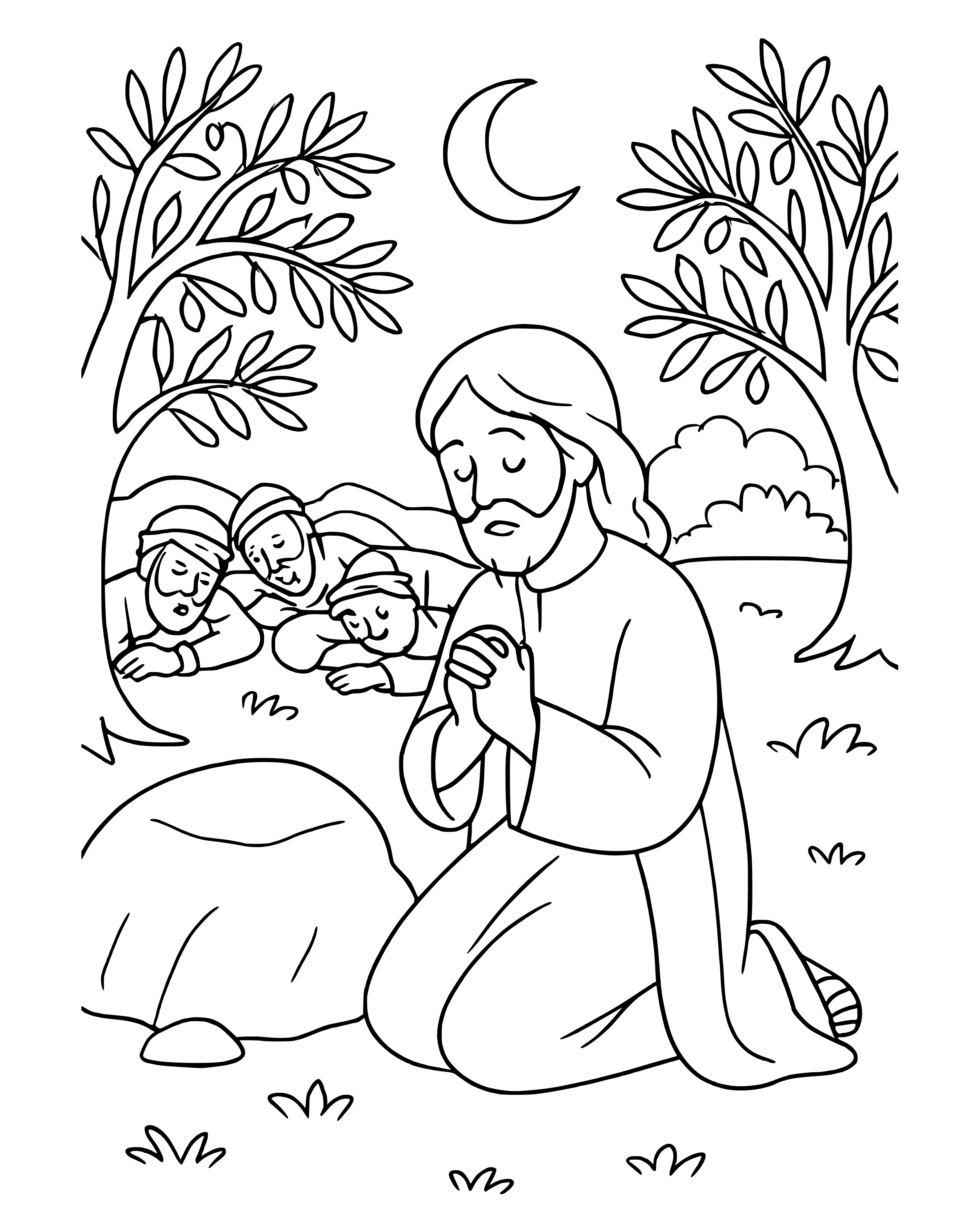Simple Jesus Prays in the Garden coloring page