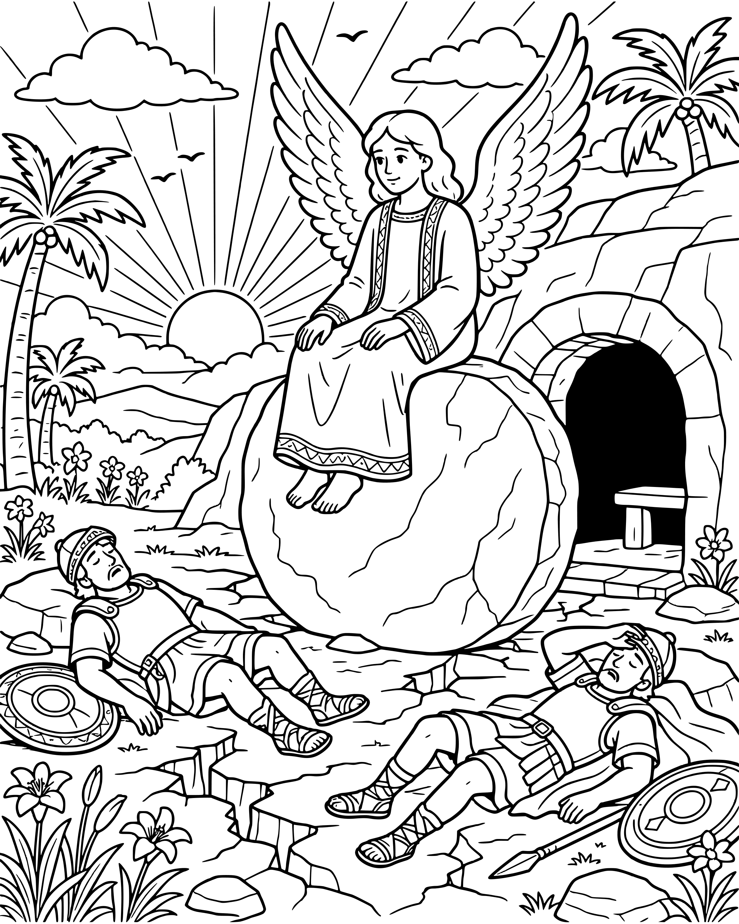 Detailed The Stone Is Rolled Away coloring page
