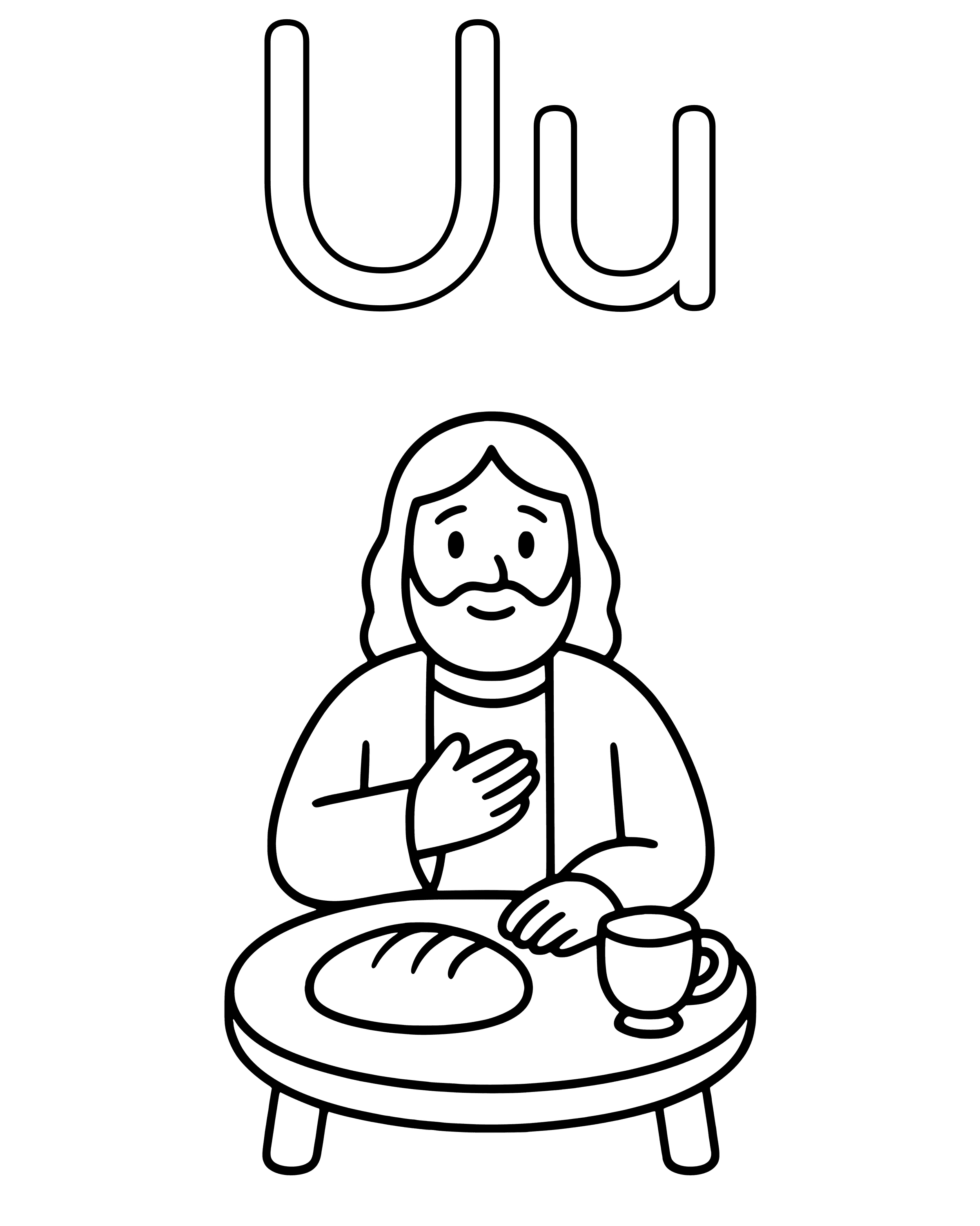 U Is for Upper Room – easy printable coloring page for ages 2–4