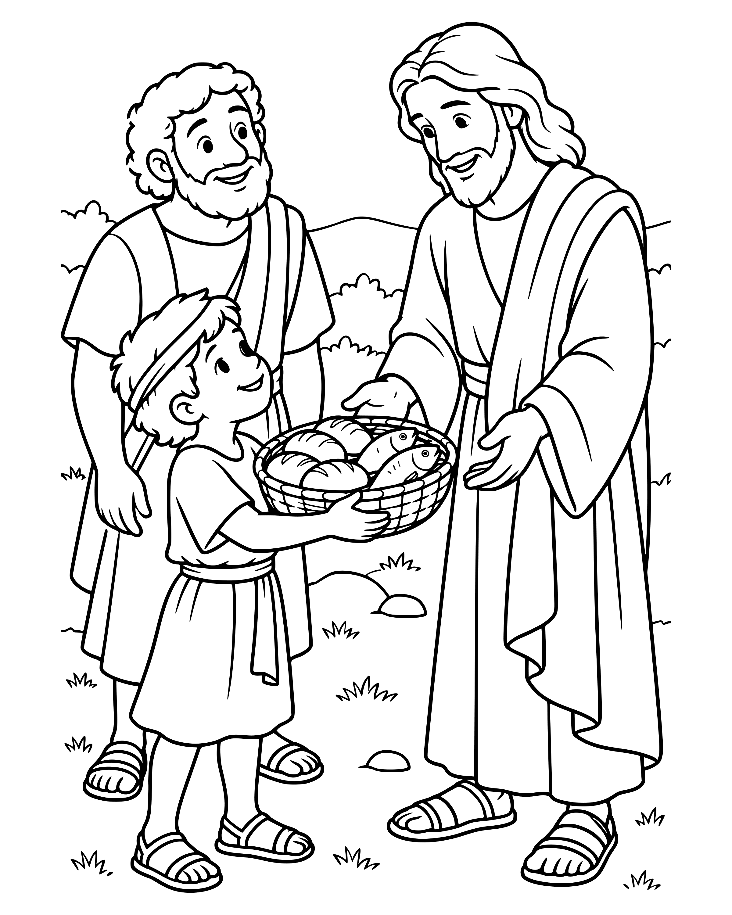 Simple A Boy Shares His Lunch coloring page