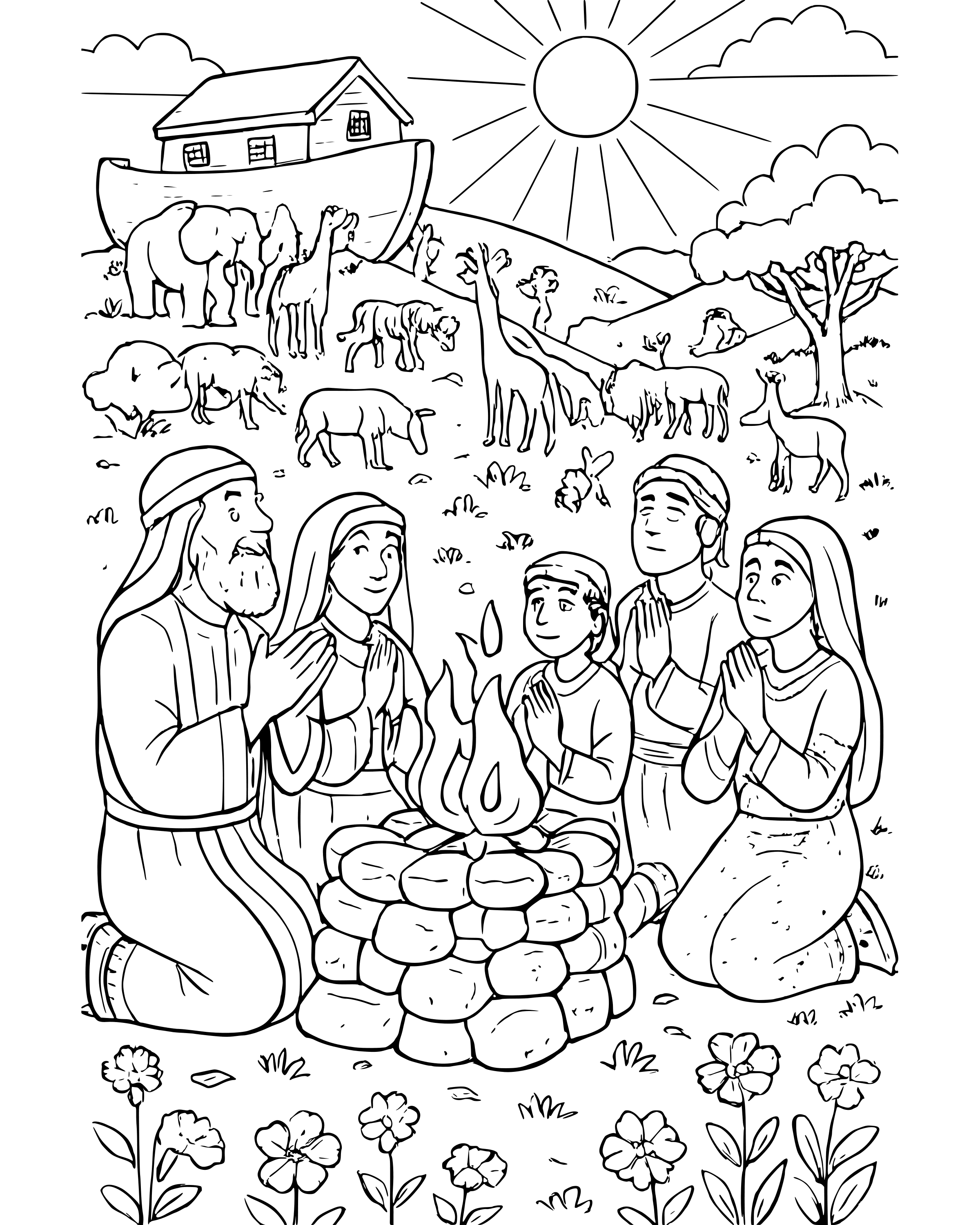 Detailed Noah Says Thank You to God coloring page