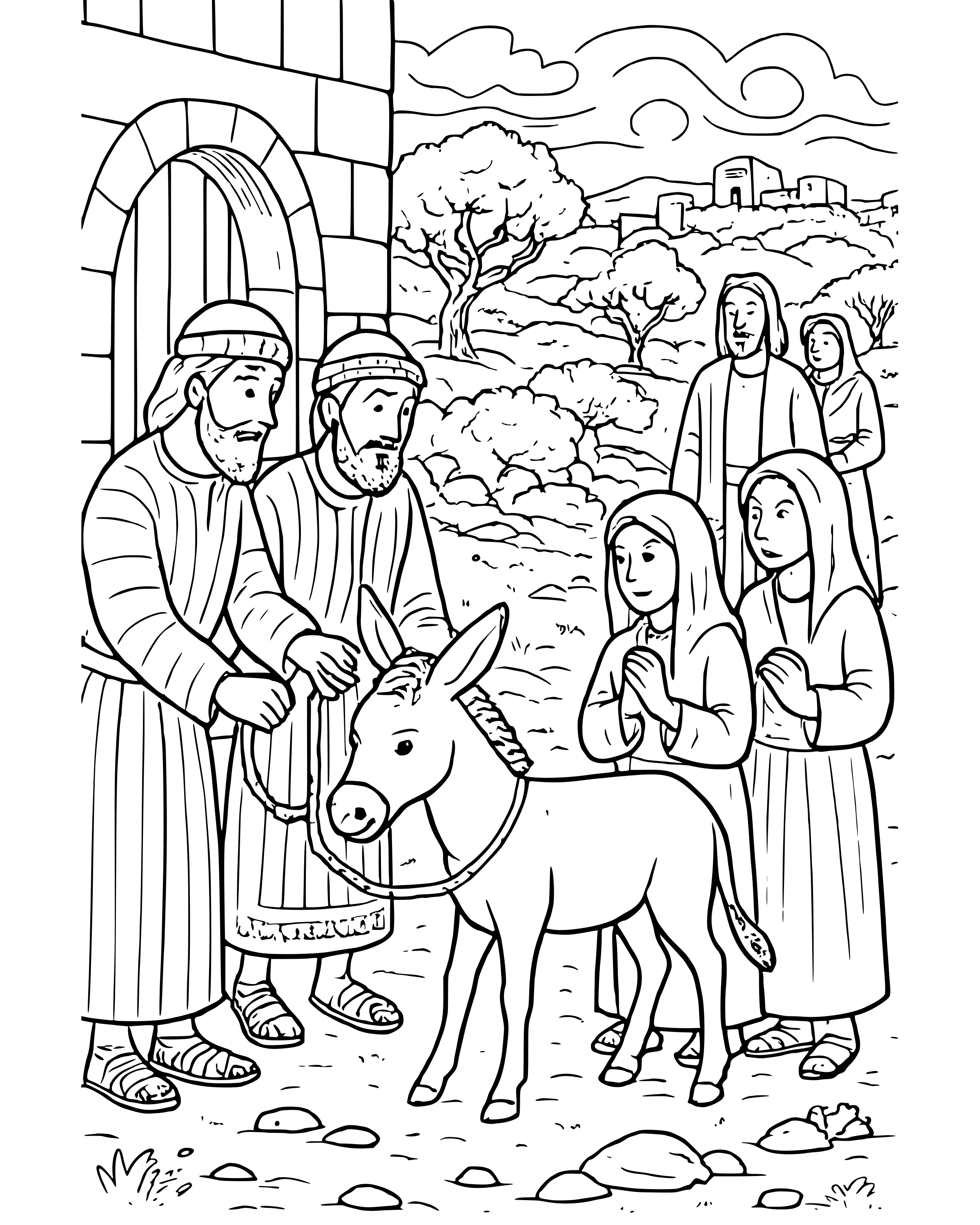 Detailed Jesus Sends for a Donkey coloring page