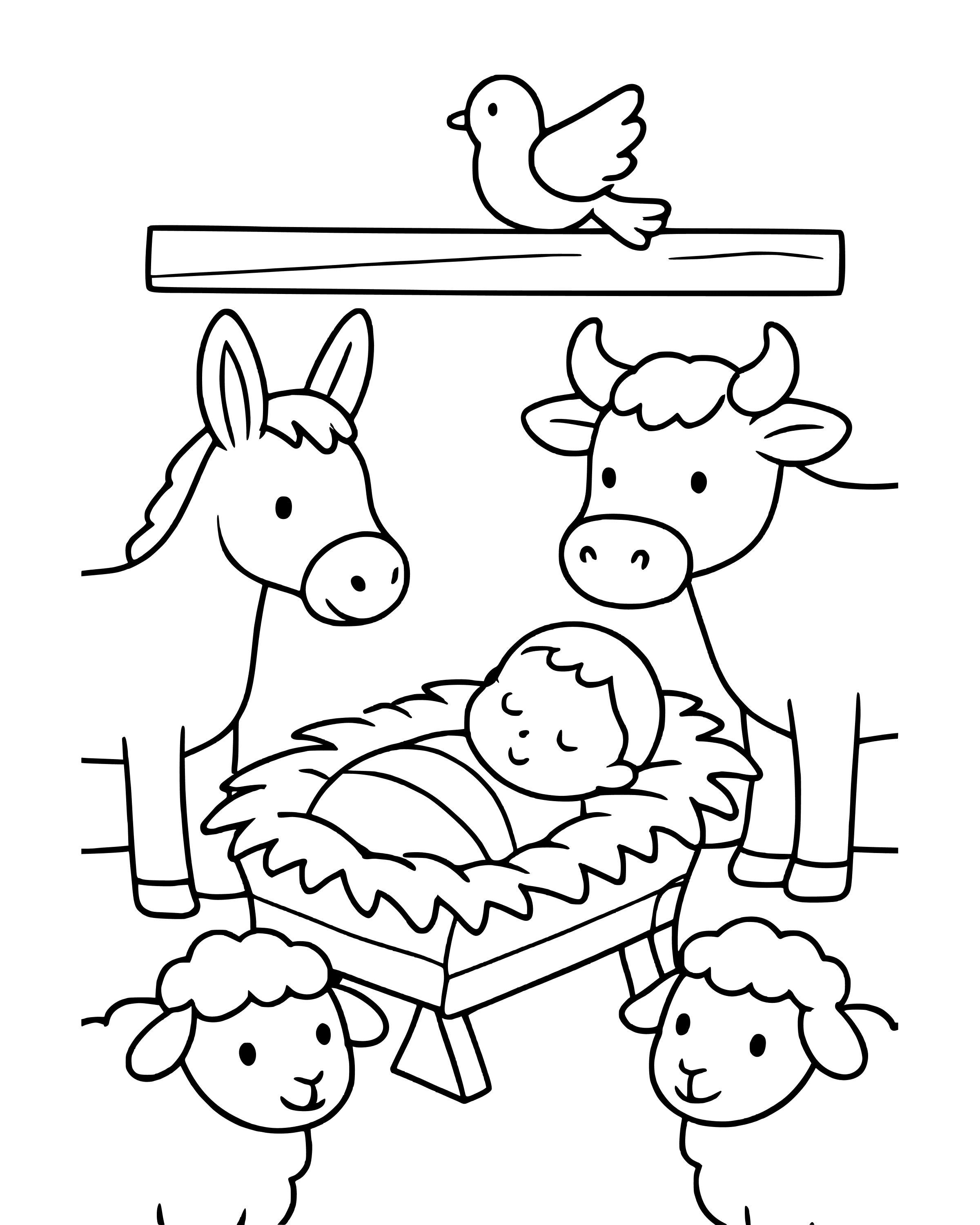 Simple Animals Around the Manger coloring page