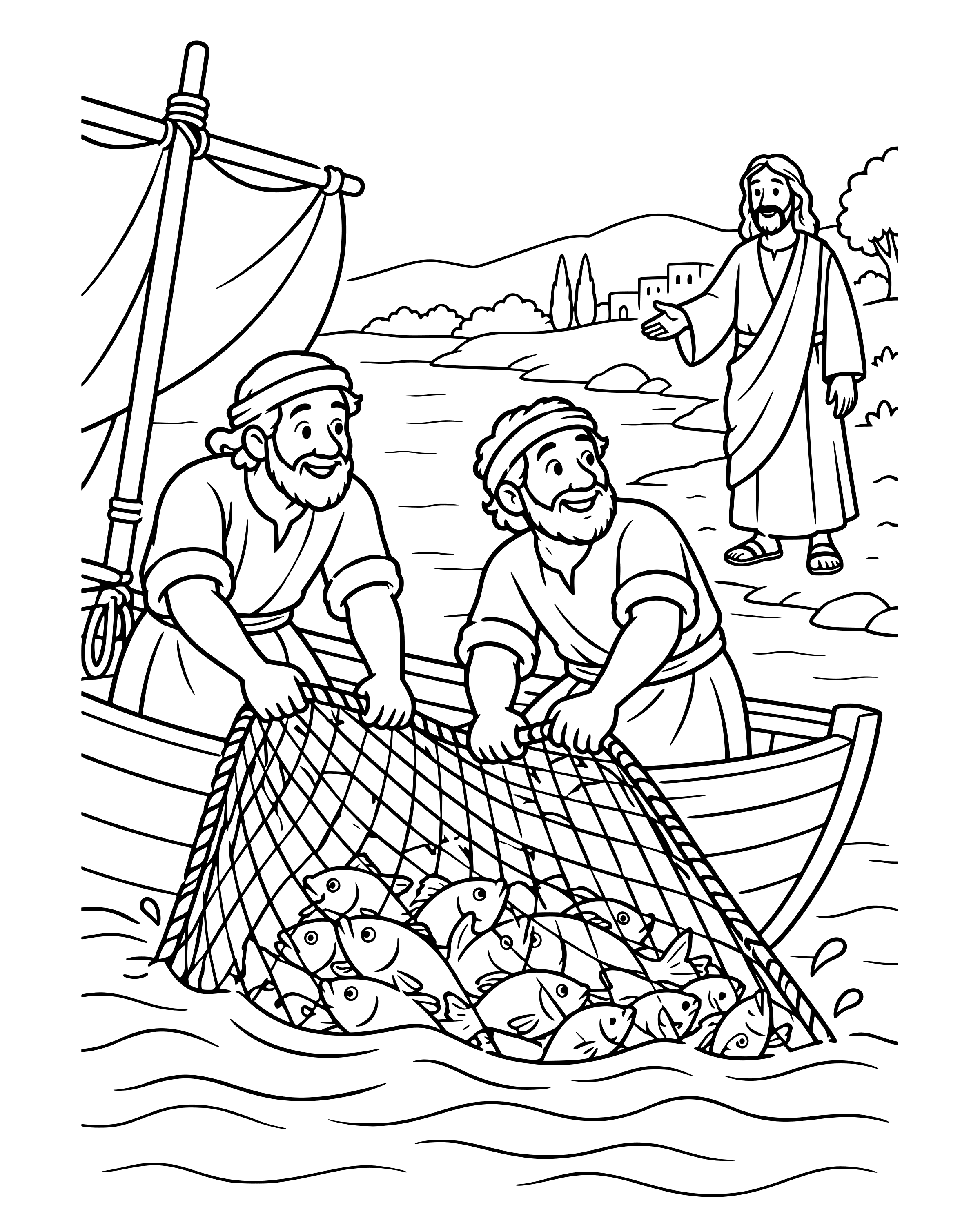 Simple The Big Catch of Fish coloring page