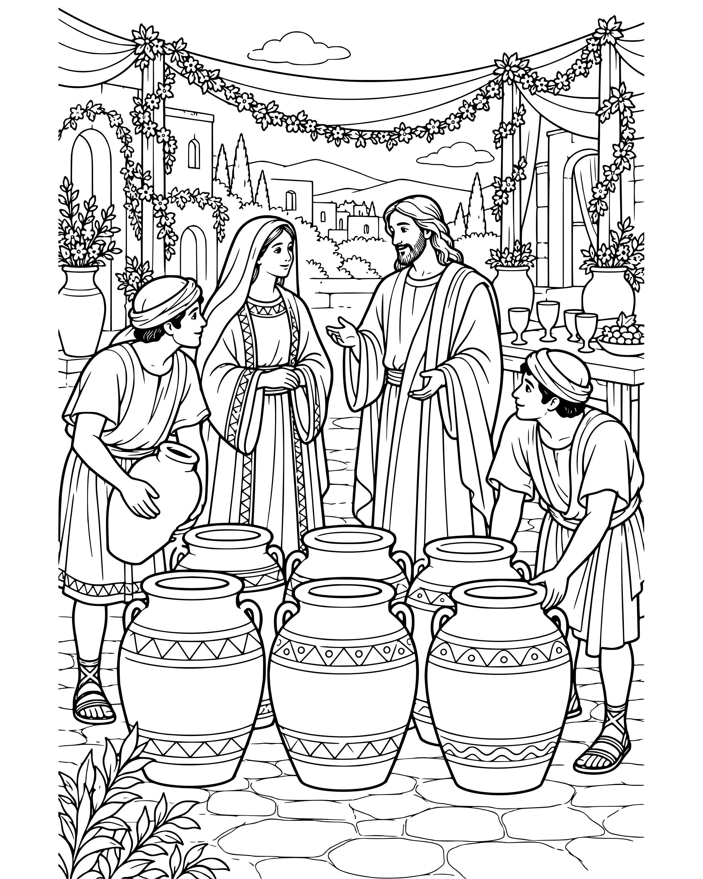 Detailed The Wedding at Cana coloring page