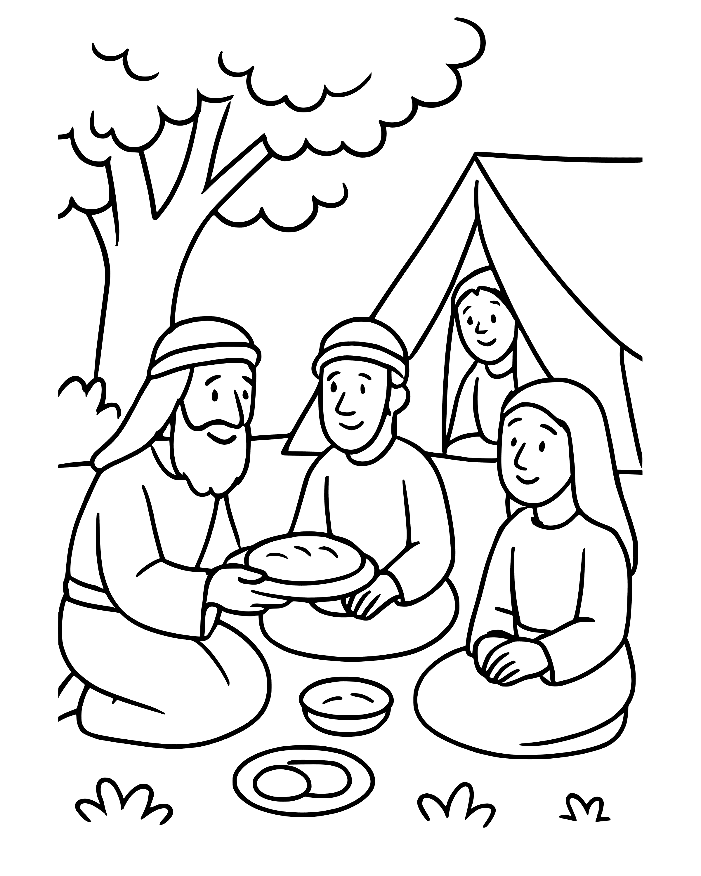 Simple Abraham Welcomes Three Visitors coloring page