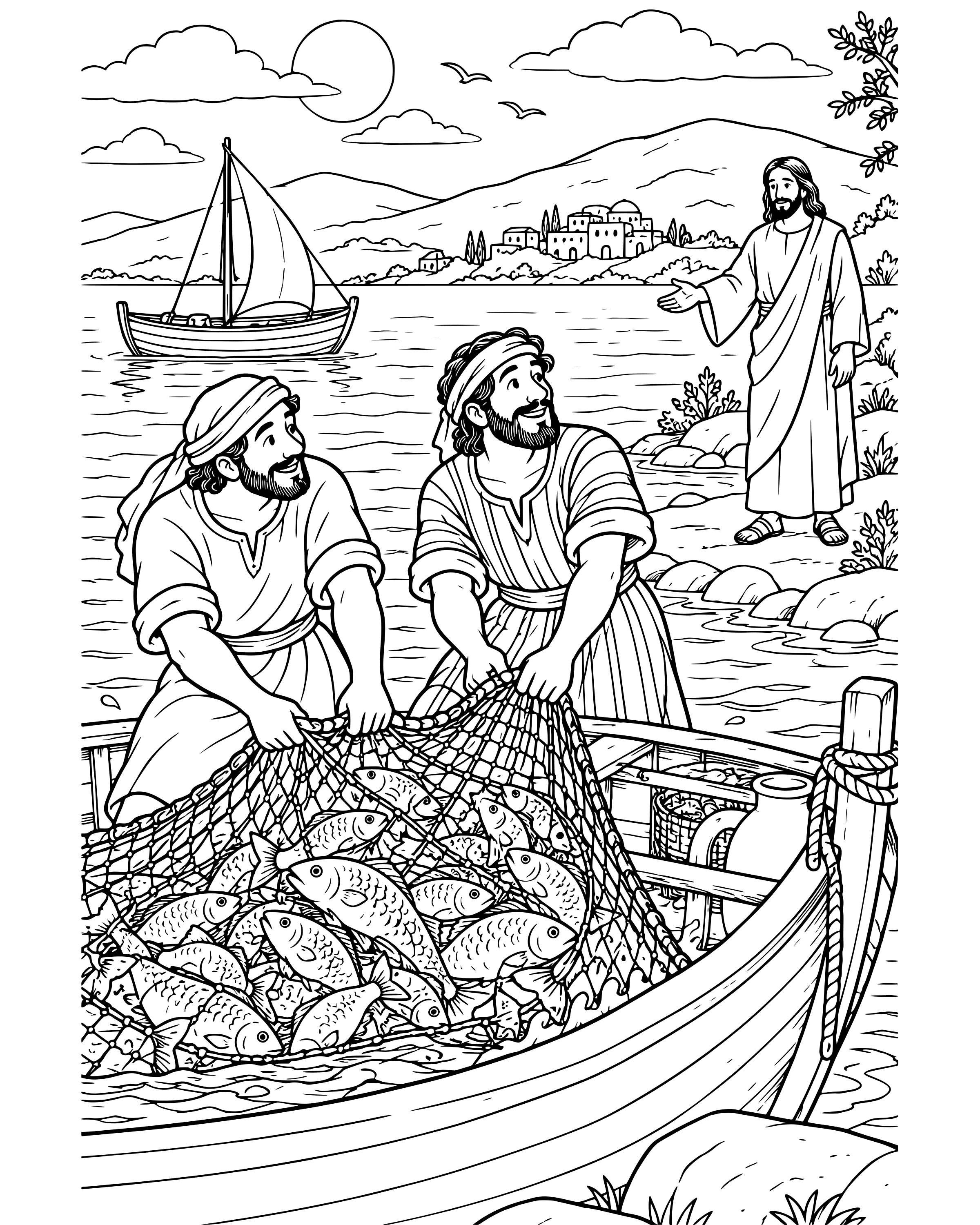 Detailed The Big Catch of Fish coloring page