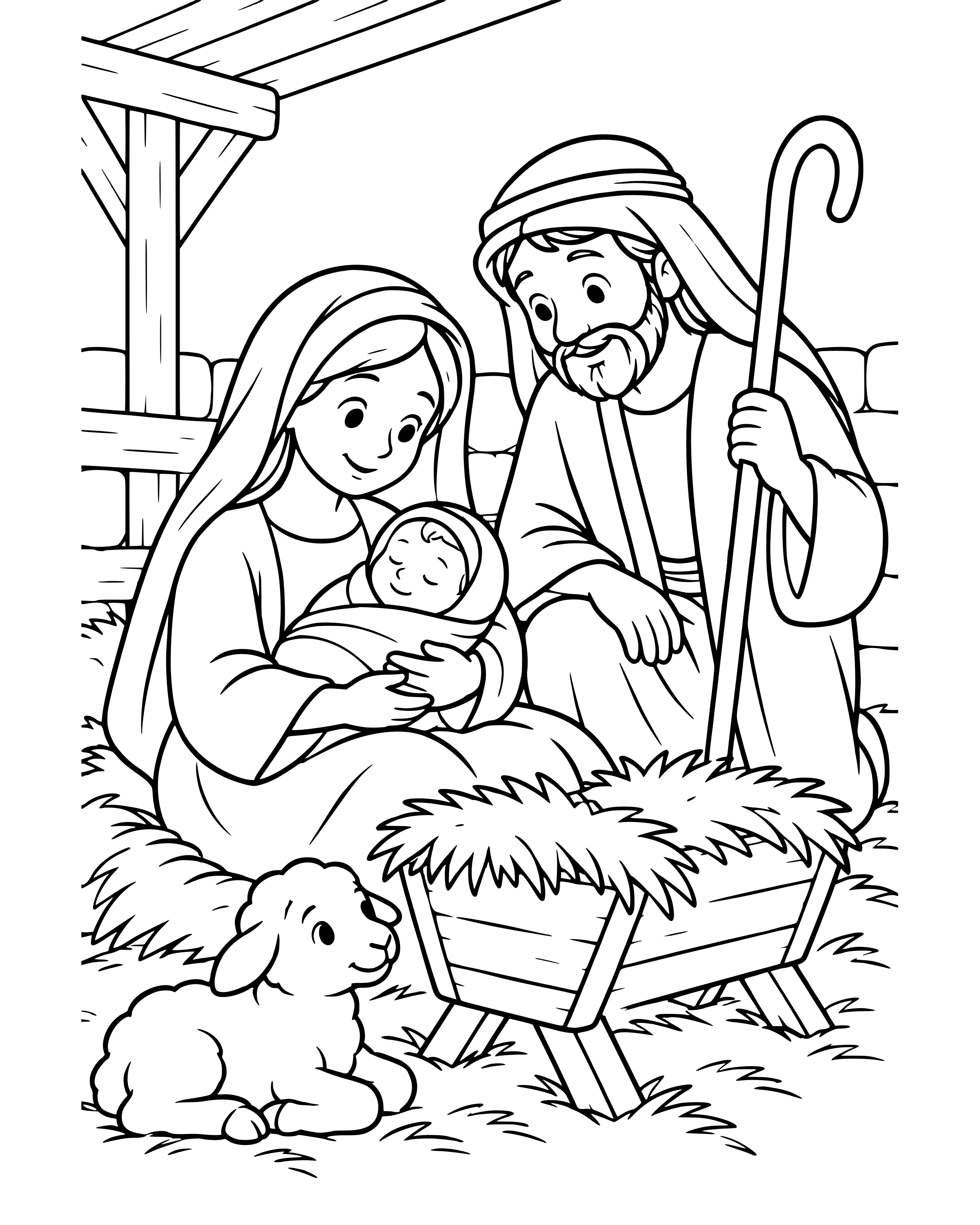 Simple Mary and Joseph with Baby Jesus coloring page