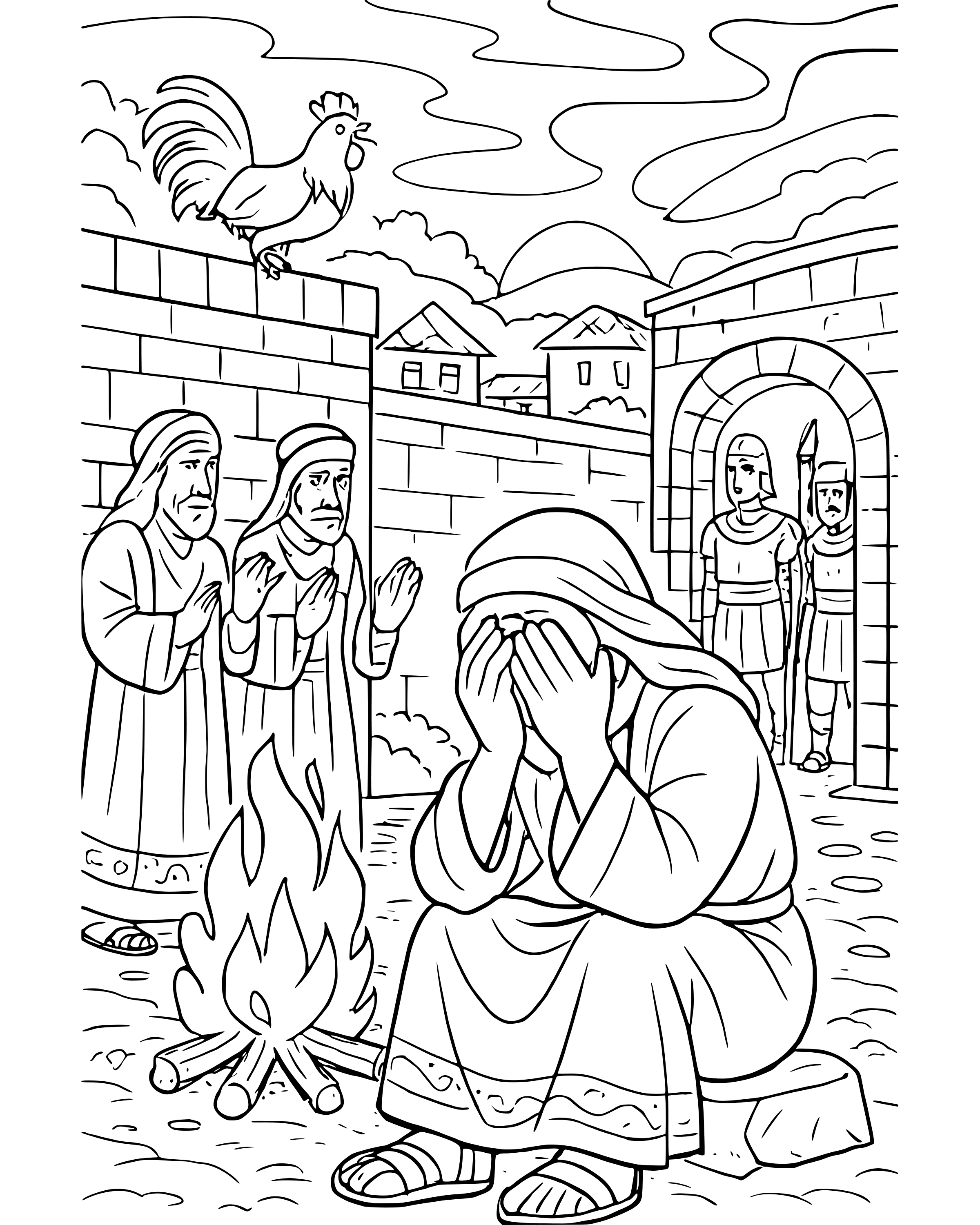 Detailed The Rooster Crows coloring page