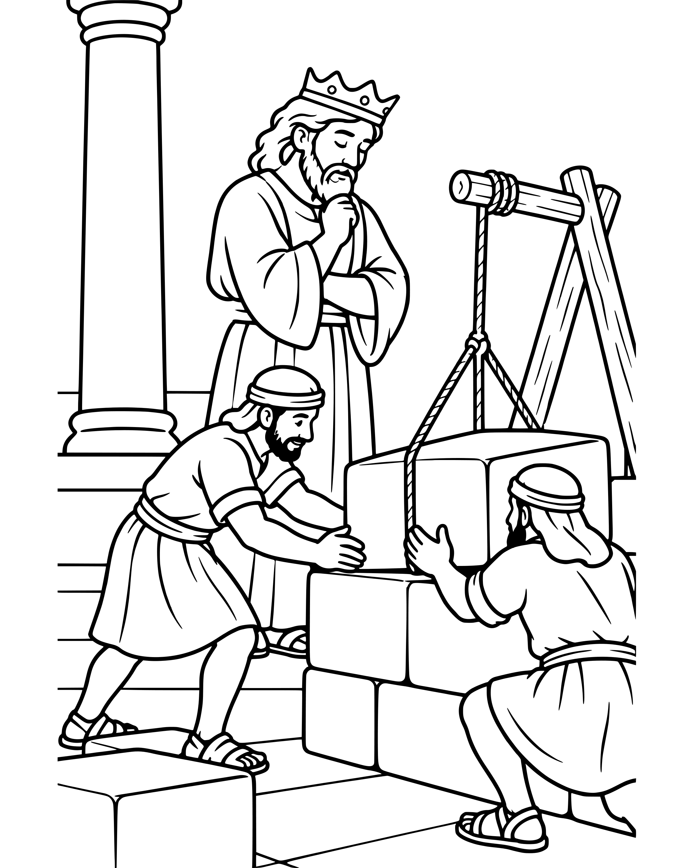 Simple Solomon Builds the Temple coloring page