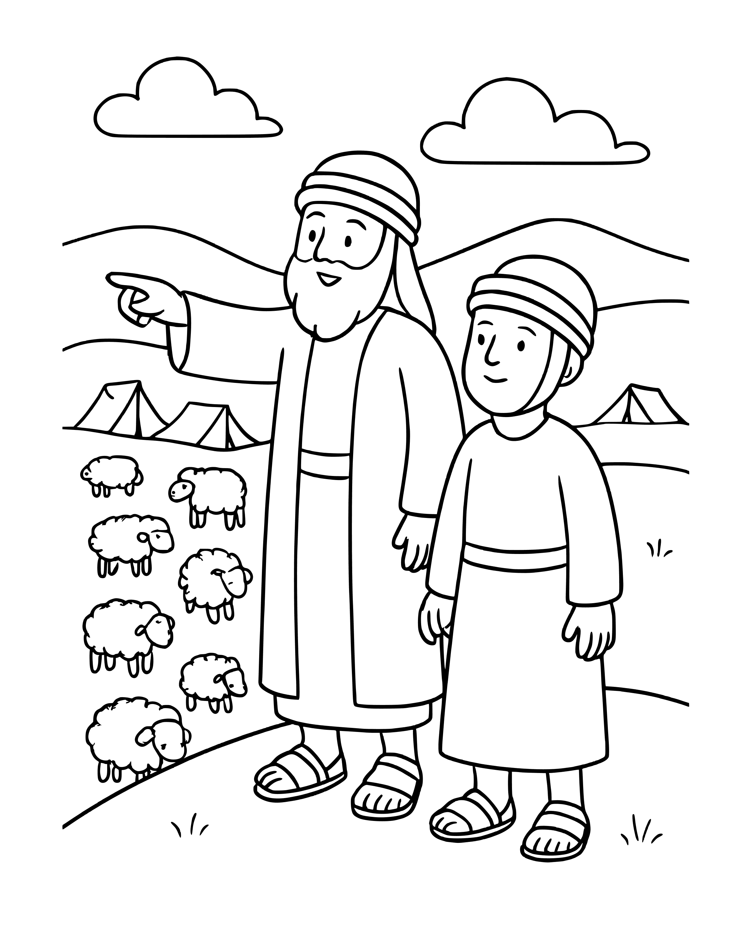 Simple Abraham and Lot Share the Land coloring page