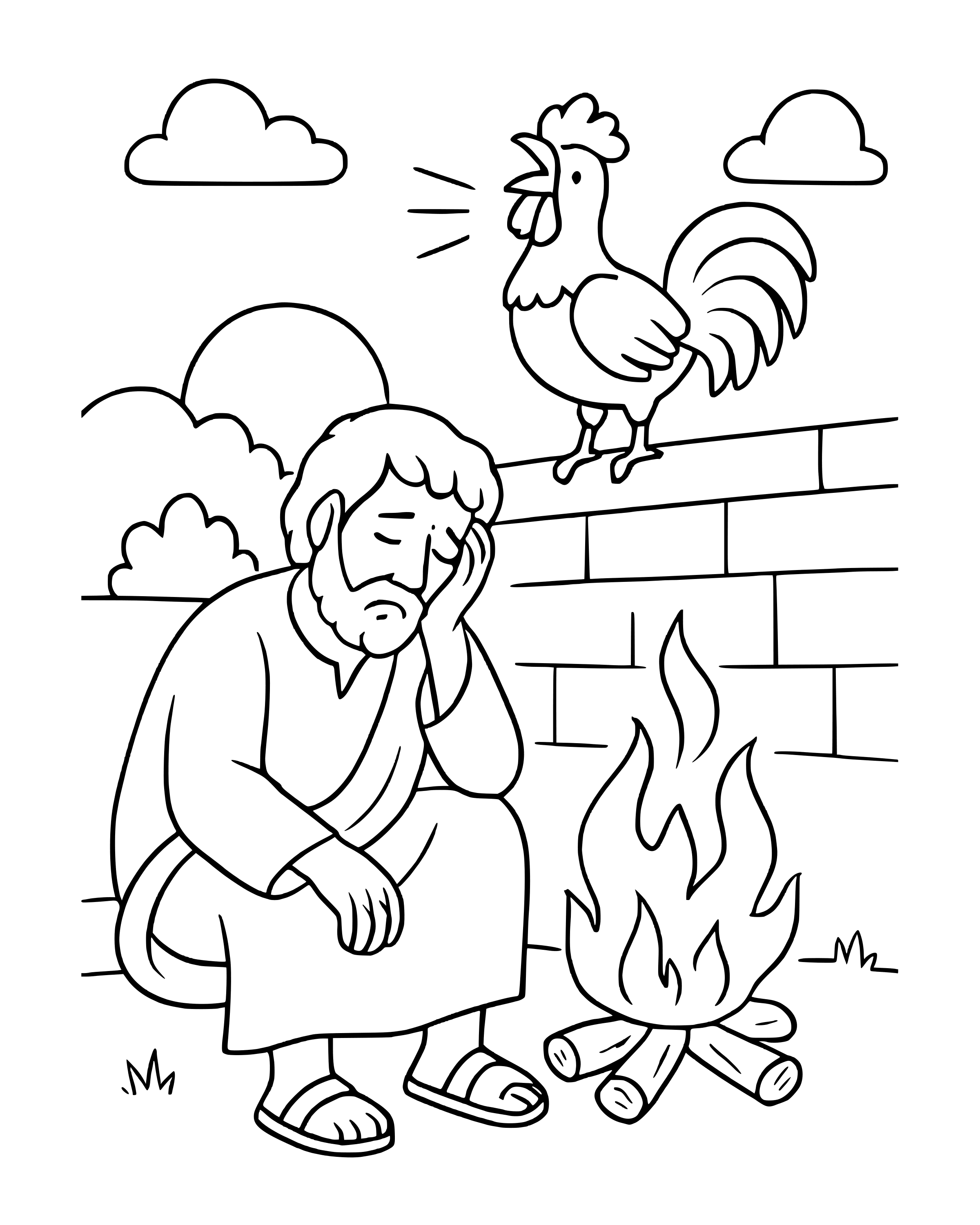 Simple The Rooster Crows coloring page