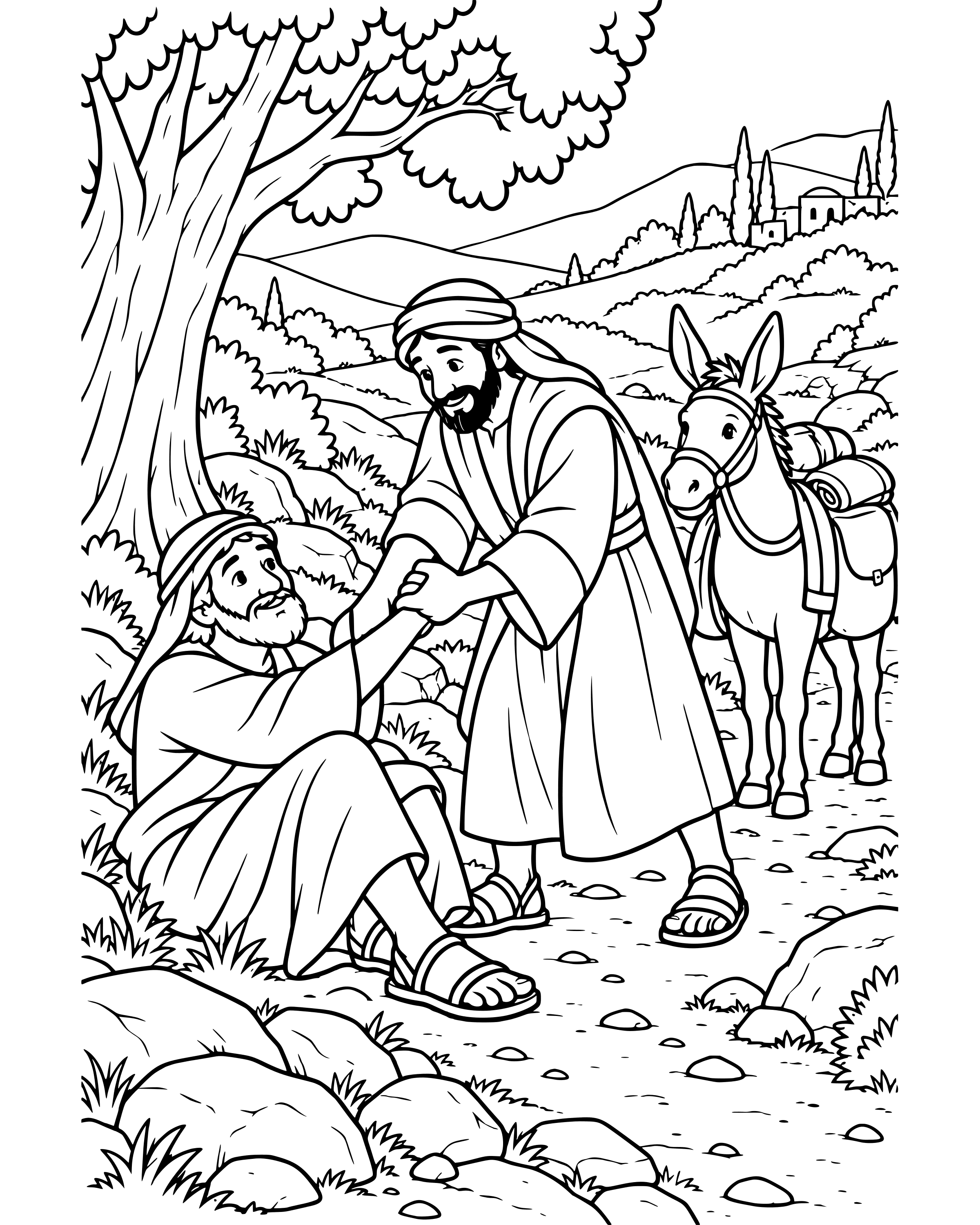 Detailed The Good Samaritan Helps coloring page