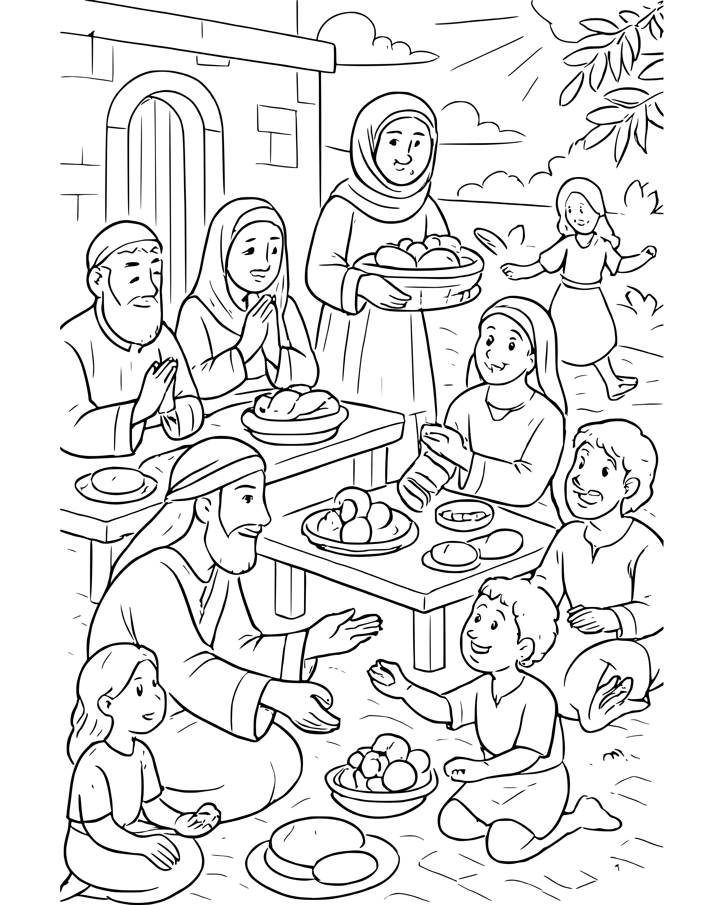 Detailed The First Church Shares Everything coloring page