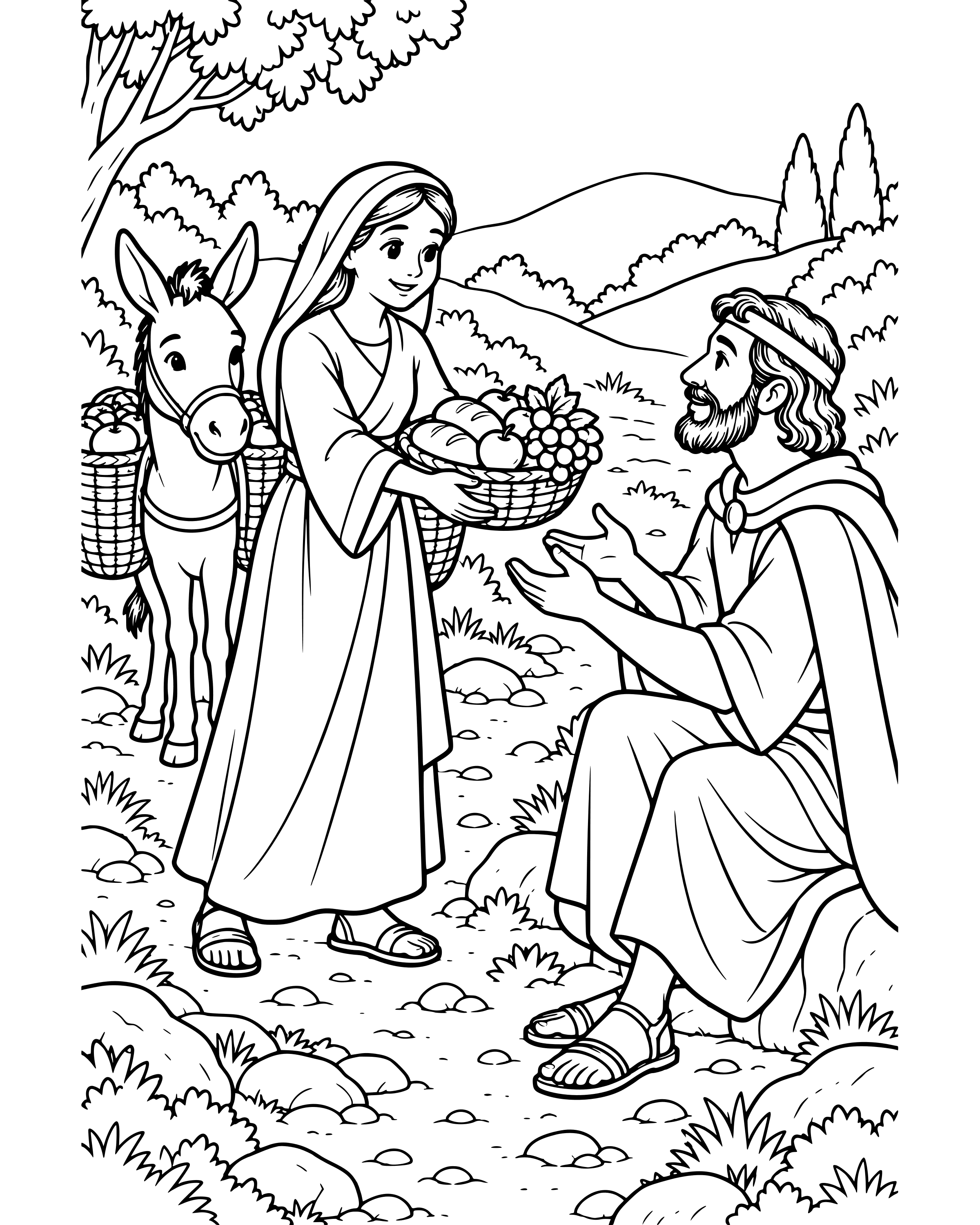 Detailed Abigail Brings Food to David coloring page