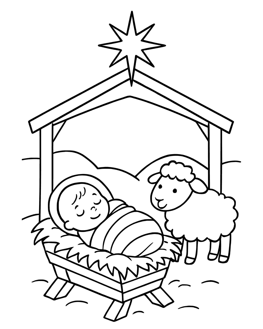 Simple Baby Jesus in the Manger coloring page